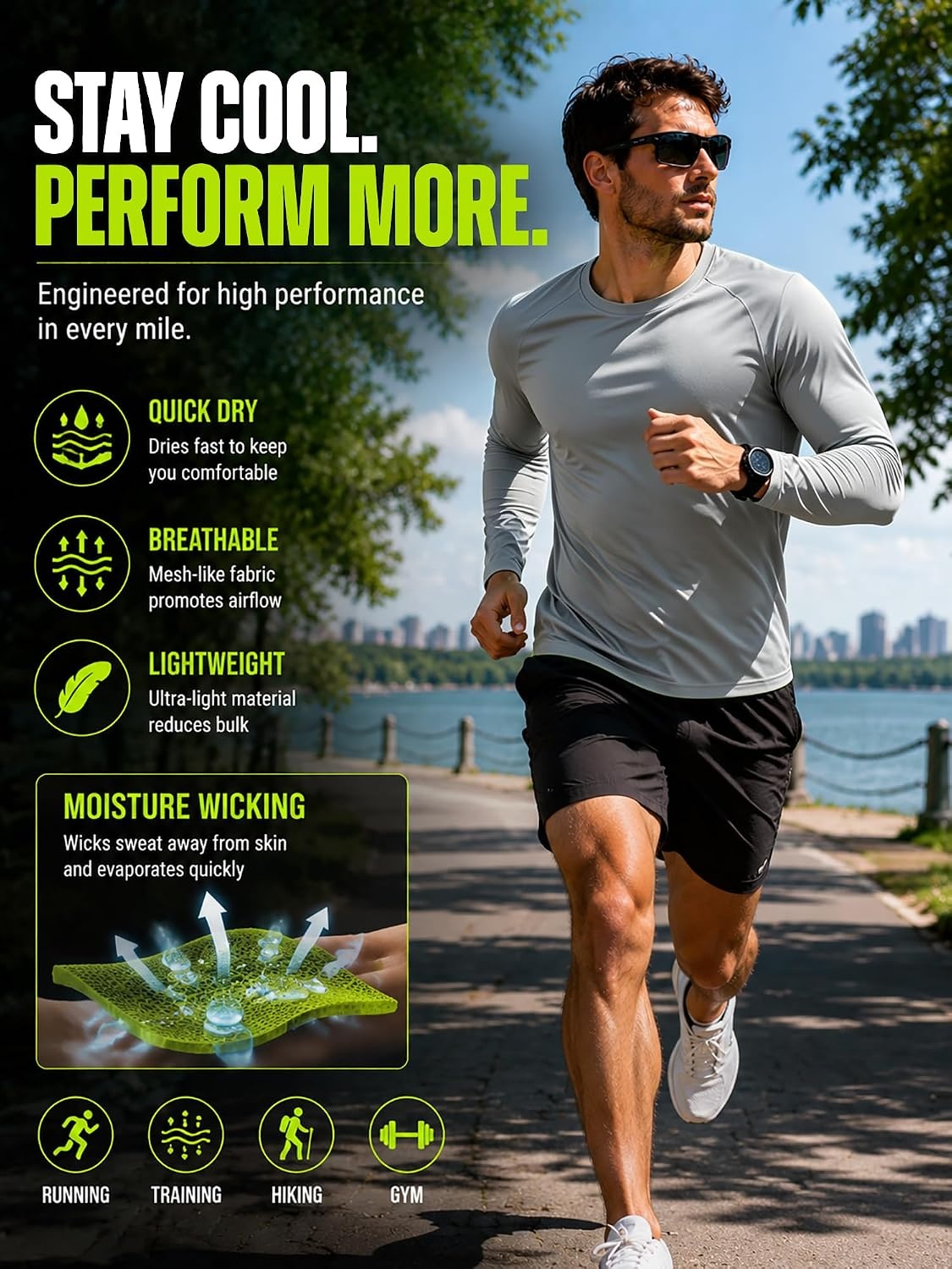image:imageMens Long Sleeve Tee Shirts Sun Protection Fast Dry CrewNeckSunProtectionUPFUVWorkoutRunningHikingFishingCyclingCoolingMoisture WickingQuick DryAthletic8packlightgray2Lightblue2White2Neongreen2