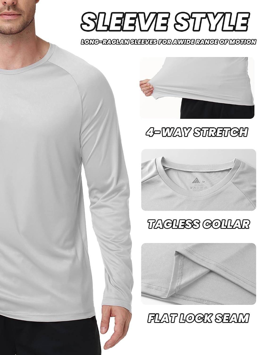 image:imageMens Long Sleeve Tee Shirts Sun Protection Fast Dry CrewNeckSunProtectionUPFUVWorkoutRunningHikingFishingCyclingCoolingMoisture WickingQuick DryAthleticLight Gray