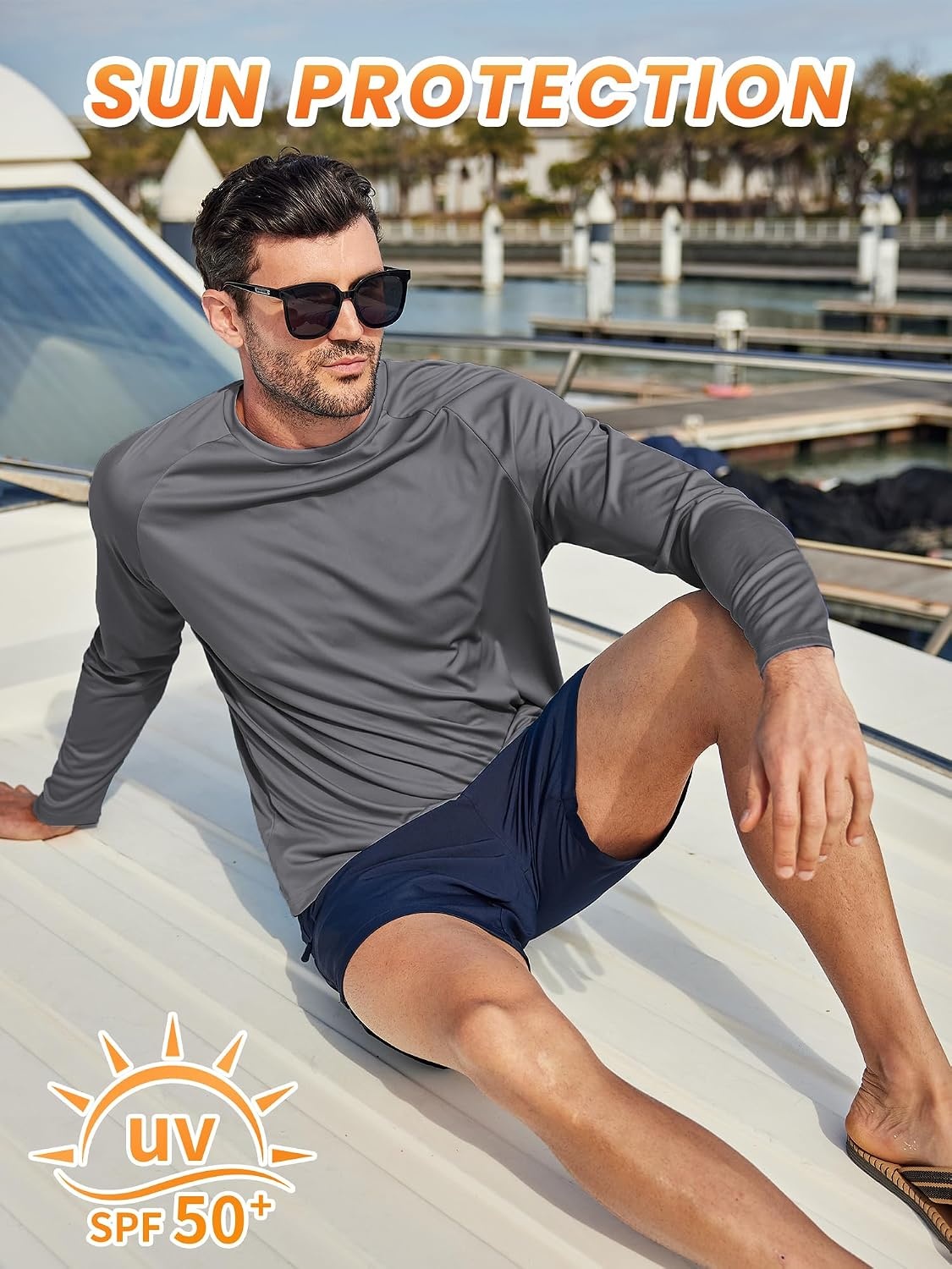 image:imageMens Long Sleeve Tee Shirts Sun Protection Fast Dry CrewNeckSunProtectionUPFUVWorkoutRunningHikingFishingCyclingCoolingMoisture WickingQuick DryAthleticDark Gray