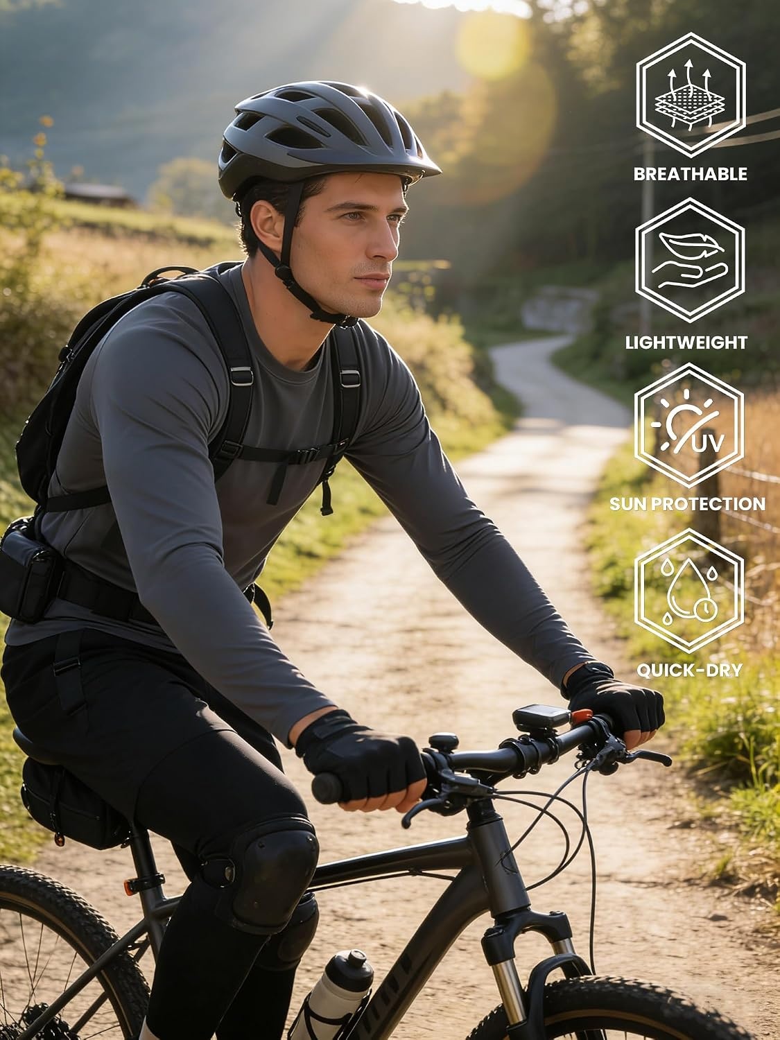 image:imageMens Long Sleeve Tee Shirts Sun Protection Fast Dry CrewNeckSunProtectionUPFUVWorkoutRunningHikingFishingCyclingCoolingMoisture WickingQuick DryAthleticDark Gray