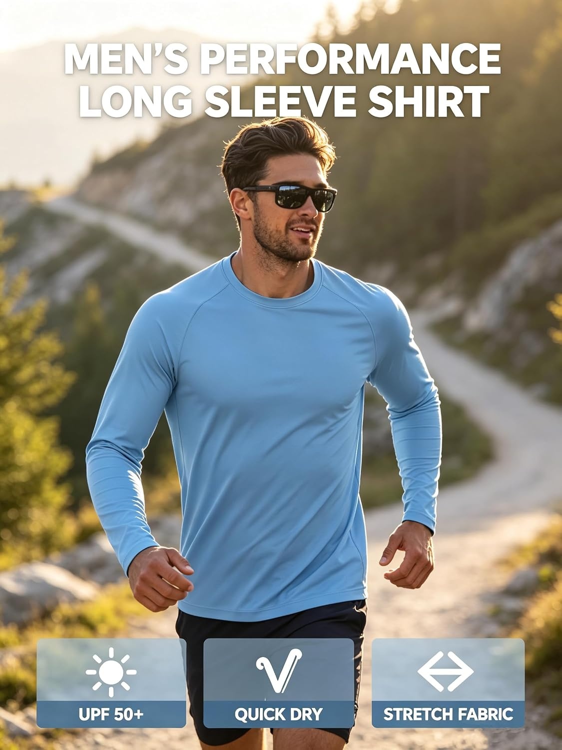 image:imageMens Long Sleeve Tee Shirts Sun Protection Fast Dry CrewNeckSunProtectionUPFUVWorkoutRunningHikingFishingCyclingCoolingMoisture WickingQuick DryAthleticSky Blue