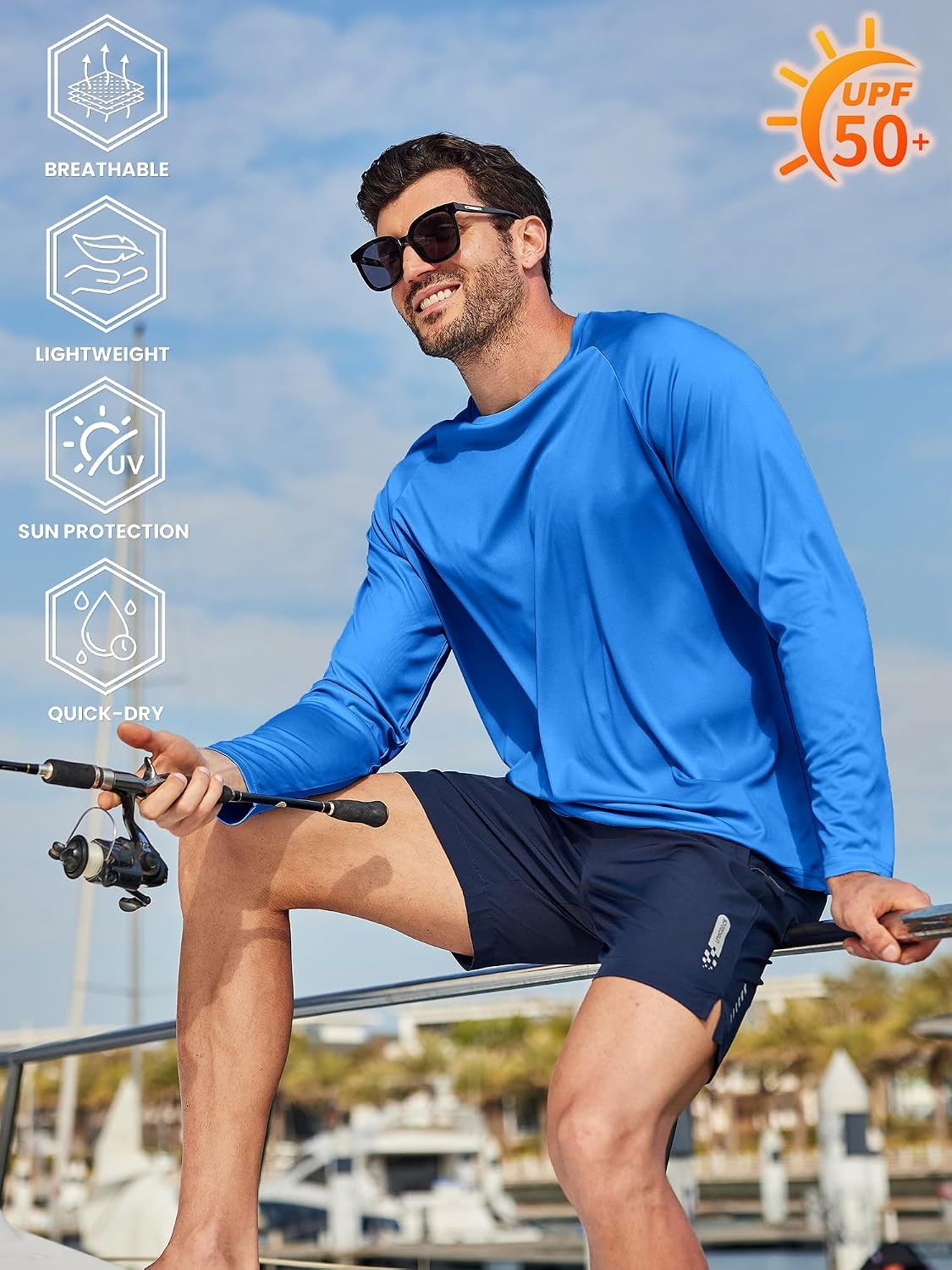 image:imageMens Long Sleeve Tee Shirts Sun Protection Fast Dry CrewNeckSunProtectionUPFUVWorkoutRunningHikingFishingCyclingCoolingMoisture WickingQuick DryAthleticRoyal Blue