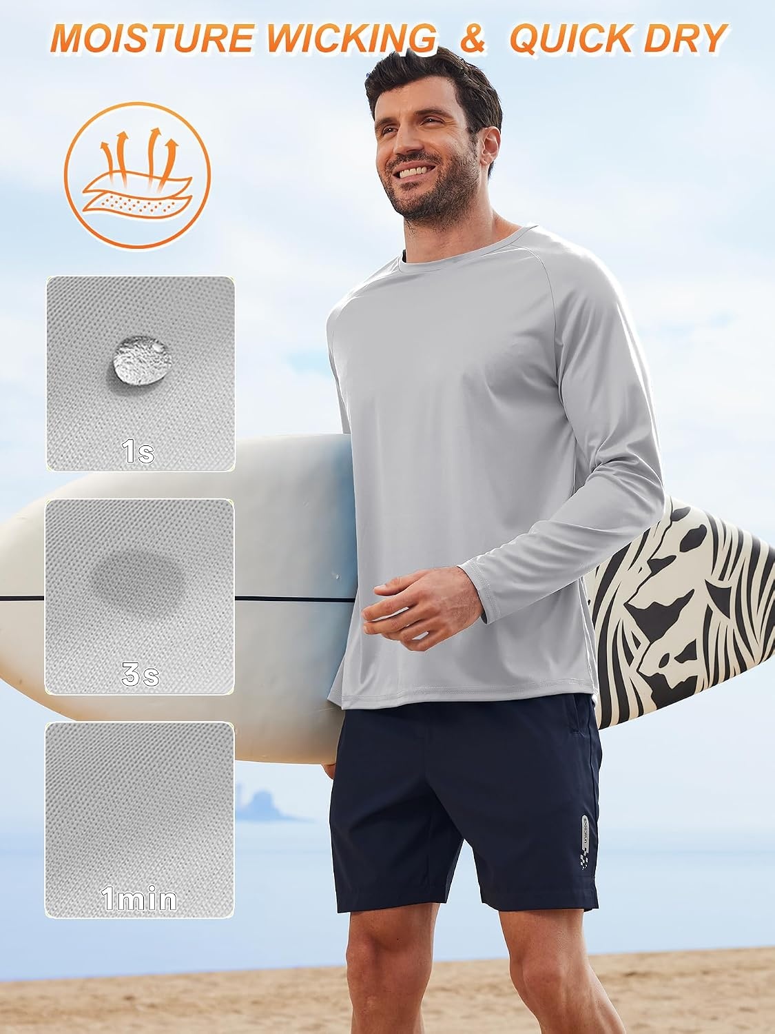 image:imageMens Long Sleeve Tee Shirts Sun Protection Fast Dry CrewNeckSunProtectionUPFUVWorkoutRunningHikingFishingCyclingCoolingMoisture WickingQuick DryAthleticLight Gray