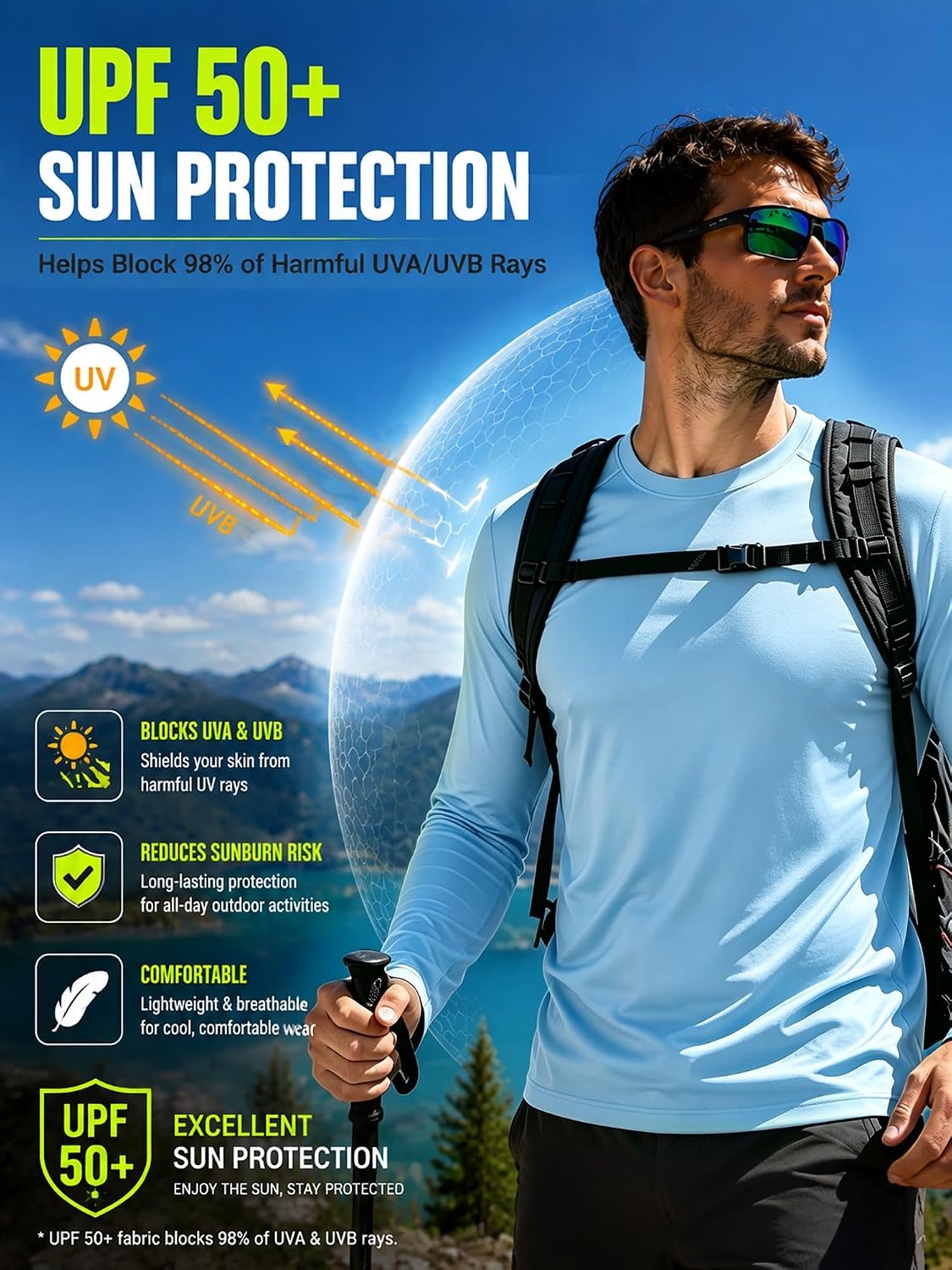 image:imageZITY 2Pack UV Shirts for Men Long Sleeve Crew NeckSun ProtectionUPFUVWorkoutRunningHikingFishingCyclingCoolingMoisture WickingQuick DryAthletic