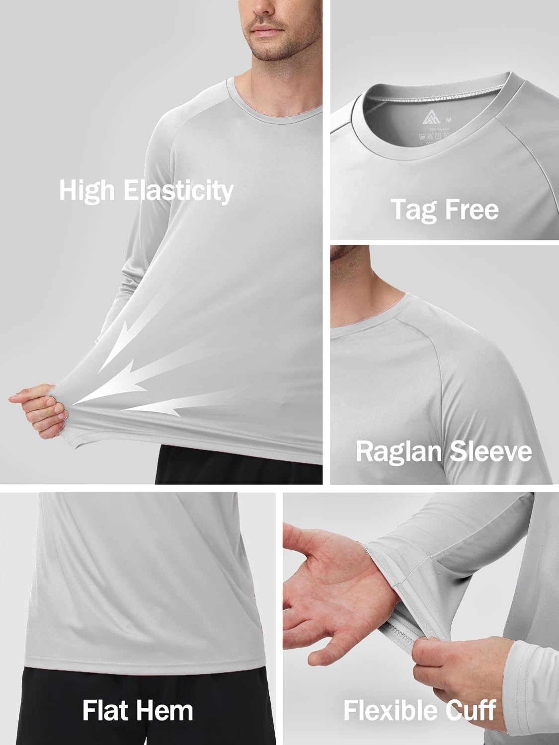 image:imageZITY 5 Pack Long Sleeve Shirts for Men UPF 50 UV Sun Protection Quick Dry Athletic Shirts for Fishing Workout Rash Guard5 Dove Grey