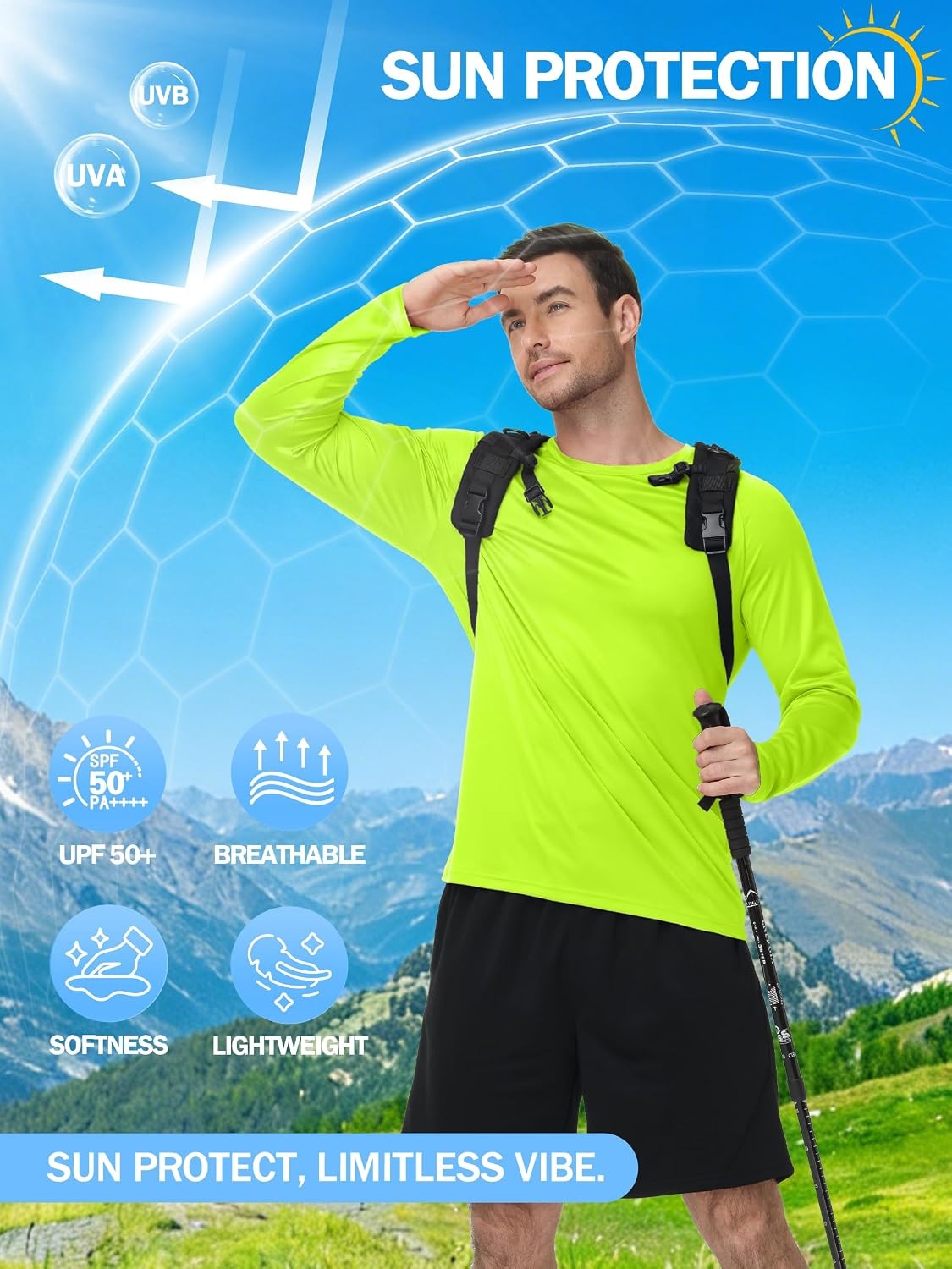 image:imageZITY 5 Pack Long Sleeve Shirts for Men UPF 50 UV Sun Protection Quick Dry Athletic Shirts for Fishing Workout Rash Guard5 Sky Blue