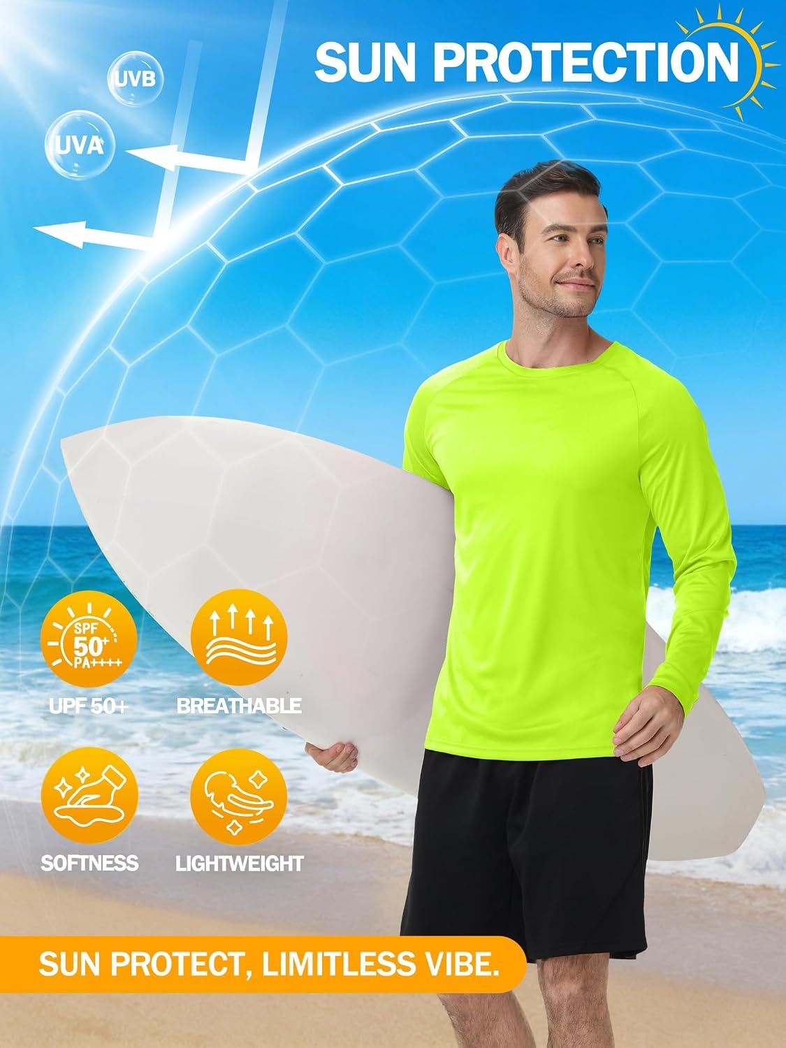image:imageZITY 5 Pack Long Sleeve Shirts for Men UPF 50 UV Sun Protection Quick Dry Athletic Shirts for Fishing Workout Rash Guard5 Sky Blue