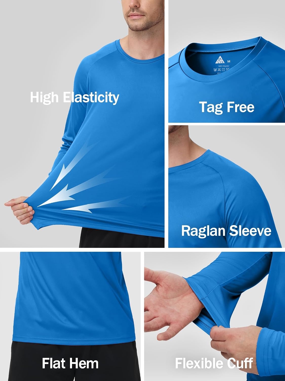image:imageZITY 5 Pack Long Sleeve Shirts for Men UPF 50 UV Sun Protection Quick Dry Athletic Shirts for Fishing Workout Rash GuardCeruleanLight GrayDark BlueBlackDark Gray