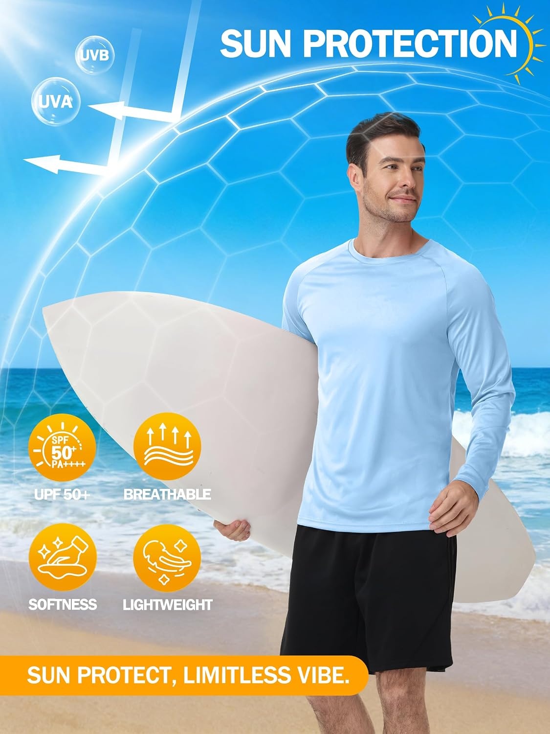 image:imageZITY 5 Pack Long Sleeve Shirts for Men UPF 50 UV Sun Protection Quick Dry Athletic Shirts for Fishing Workout Rash GuardLight BlueWhiteLight GrayCeruleanDark Gray