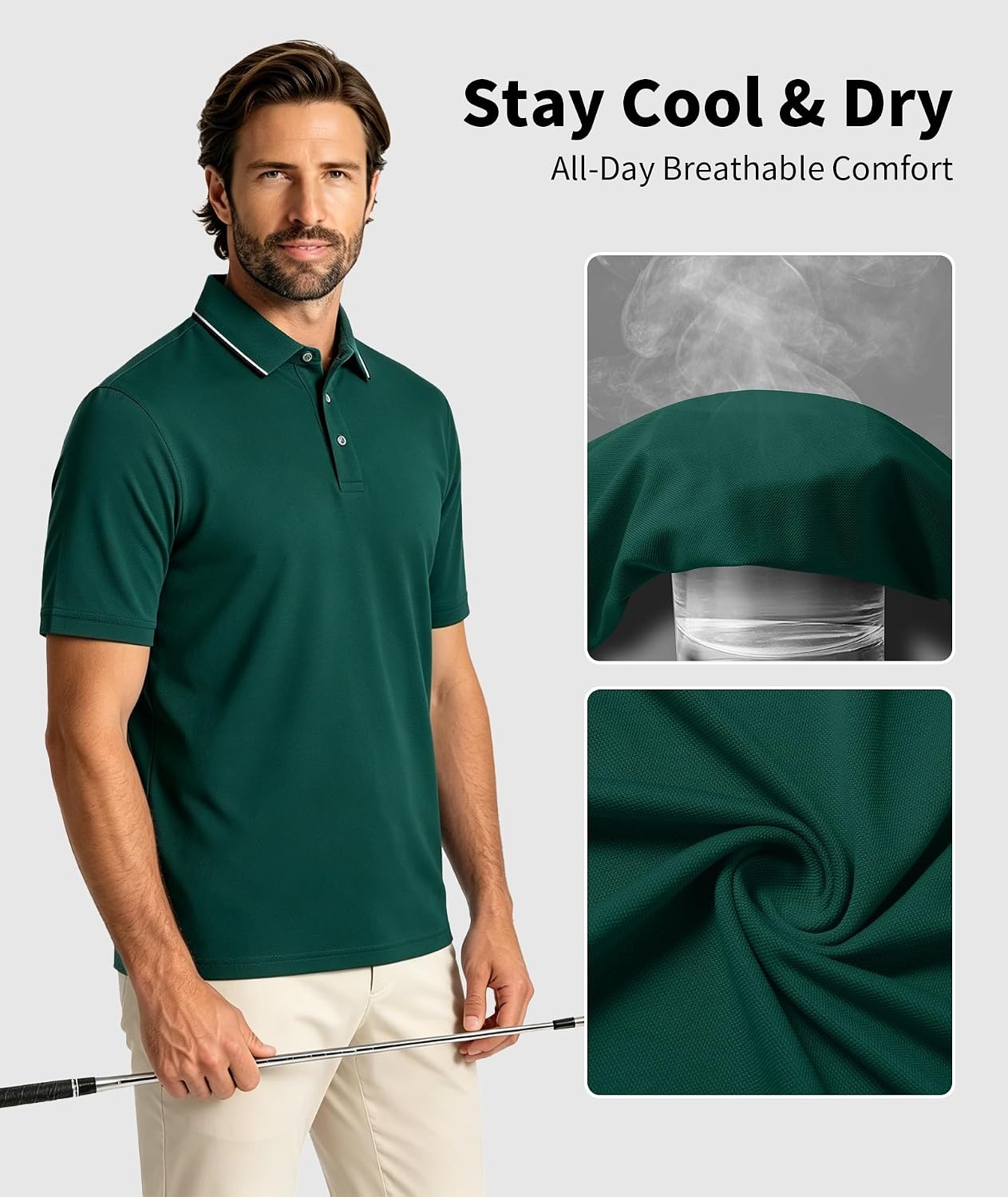 image:imageZITY 5 Pack Mens Polo Shirts Short Sleeve Moisture Wicking Performance Golf Shirt for Men Athletic Casual Collared TShirtBlackLight GreyNavyForest GreenRed