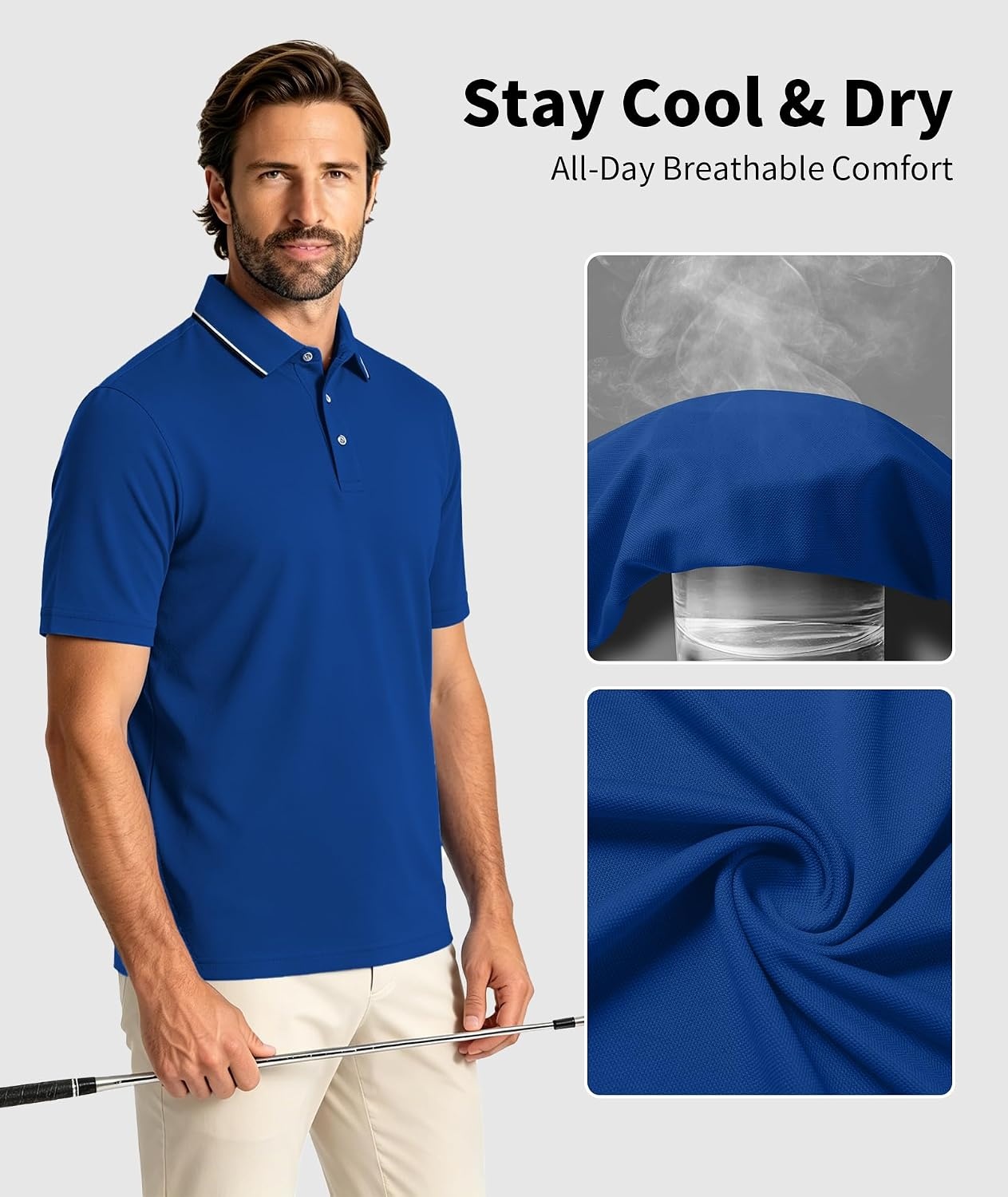 image:imageZITY 5 Pack Mens Polo Shirts Short Sleeve Moisture Wicking Performance Golf Shirt for Men Athletic Casual Collared TShirtBlackNavyRedMoon BlueRoyal Blue