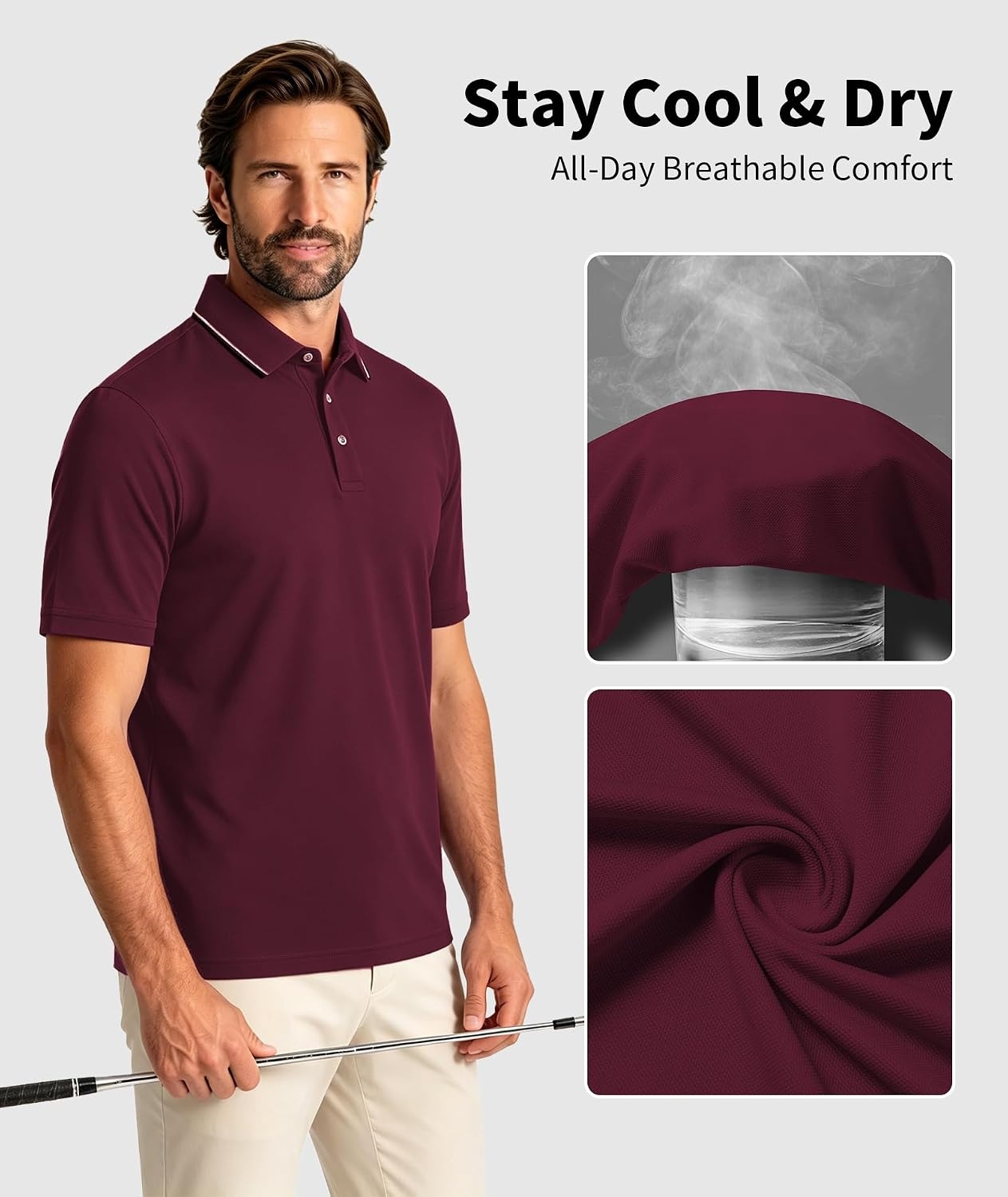 image:imageZITY 5 Pack Mens Polo Shirts Short Sleeve Moisture Wicking Performance Golf Shirt for Men Athletic Casual Collared TShirtBlackRedNavyWhiteMoon Blue