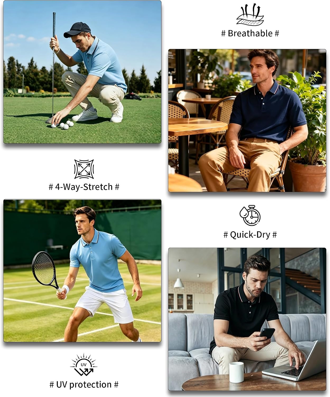image:imageZITY 5 Pack Mens Polo Shirts Short Sleeve Moisture Wicking Performance Golf Shirt for Men Athletic Casual Collared TShirtNavyBlackBlackWhiteMoon Blue