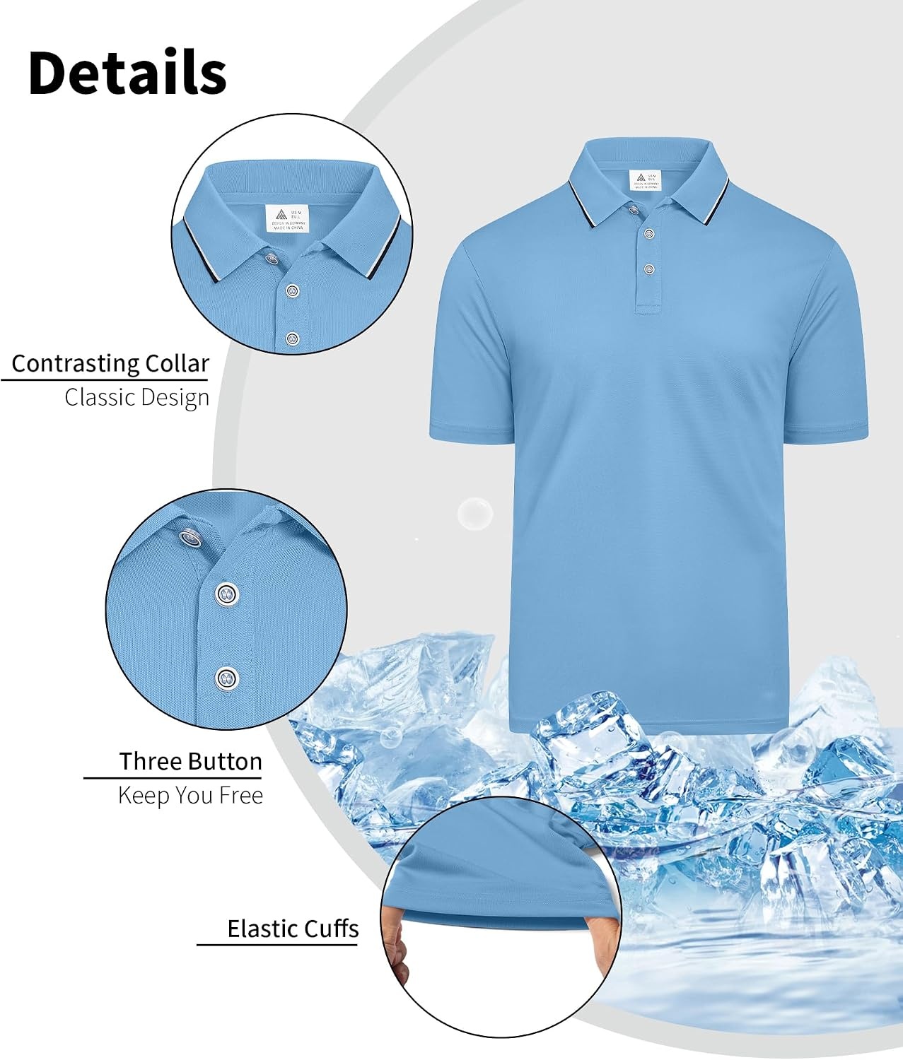 image:imageZITY 5 Pack Mens Polo Shirts Short Sleeve Moisture Wicking Performance Golf Shirt for Men Athletic Casual Collared TShirtNavyBlackBlackWhiteMoon Blue