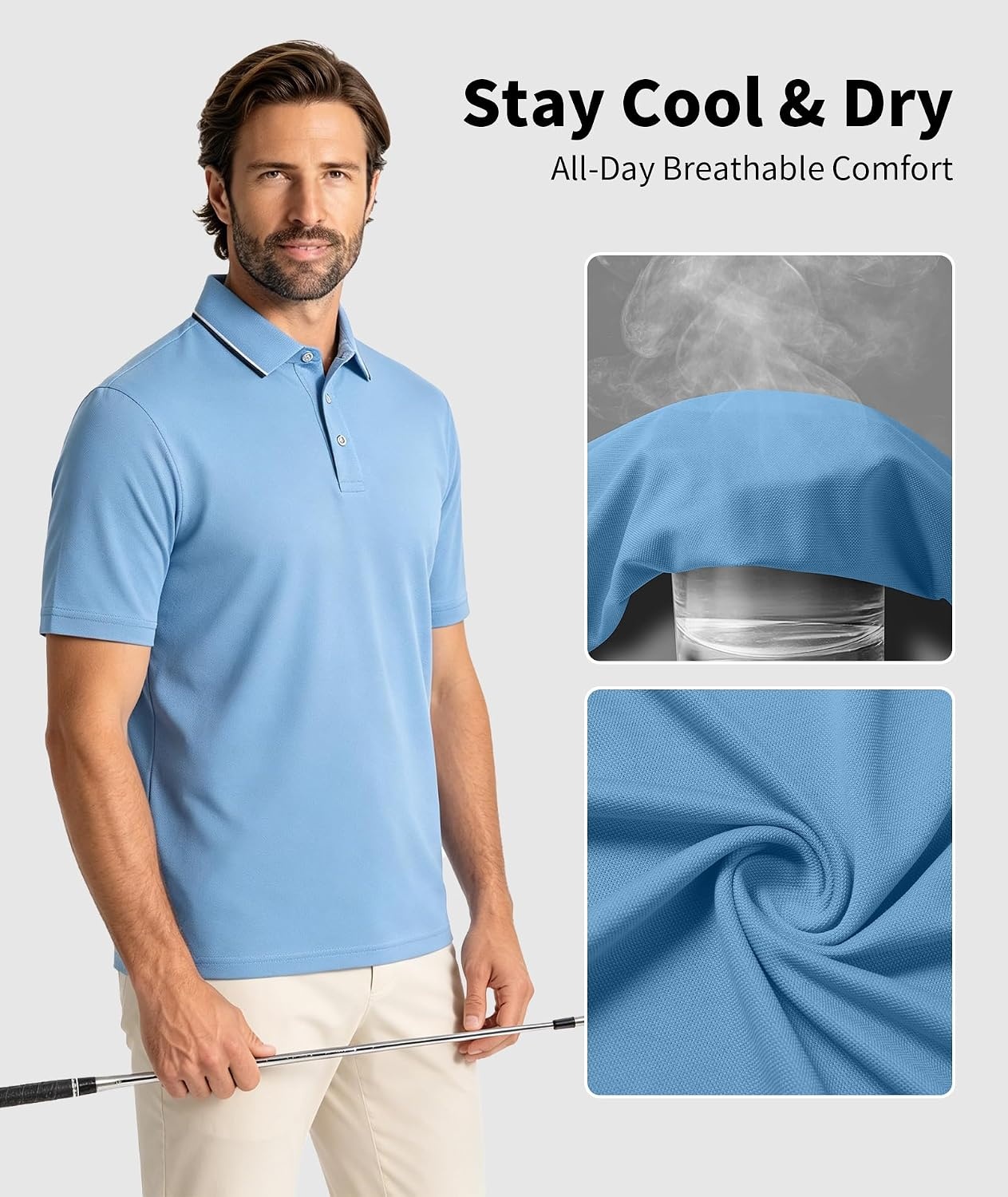 image:imageZITY 5 Pack Mens Polo Shirts Short Sleeve Moisture Wicking Performance Golf Shirt for Men Athletic Casual Collared TShirtNavyBlackBlackWhiteMoon Blue