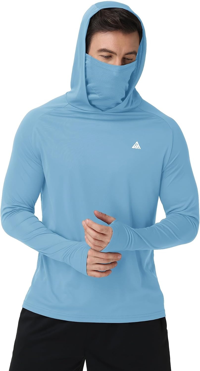 image:imageZITY Hooded Shirts for Men with Face Mask SPF Sun Protection Rash Guard UPF 50 Fishing Shirts for Men Lightweight Quick Dry Moisture Wicking Workout Long Sleeve Shirts for Men with HoodLight Blue