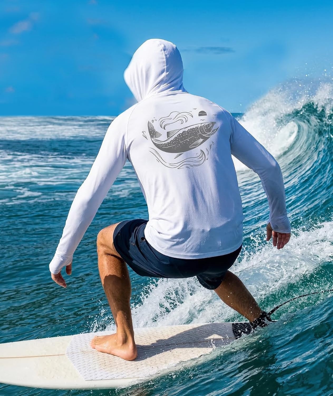 image:imageZITY Hooded Shirts for Men with Face Mask SPF Sun Protection Rash Guard UPF 50 Fishing Shirts for Men Lightweight Quick Dry Moisture Wicking Workout Long Sleeve Shirts for Men with HoodWhite