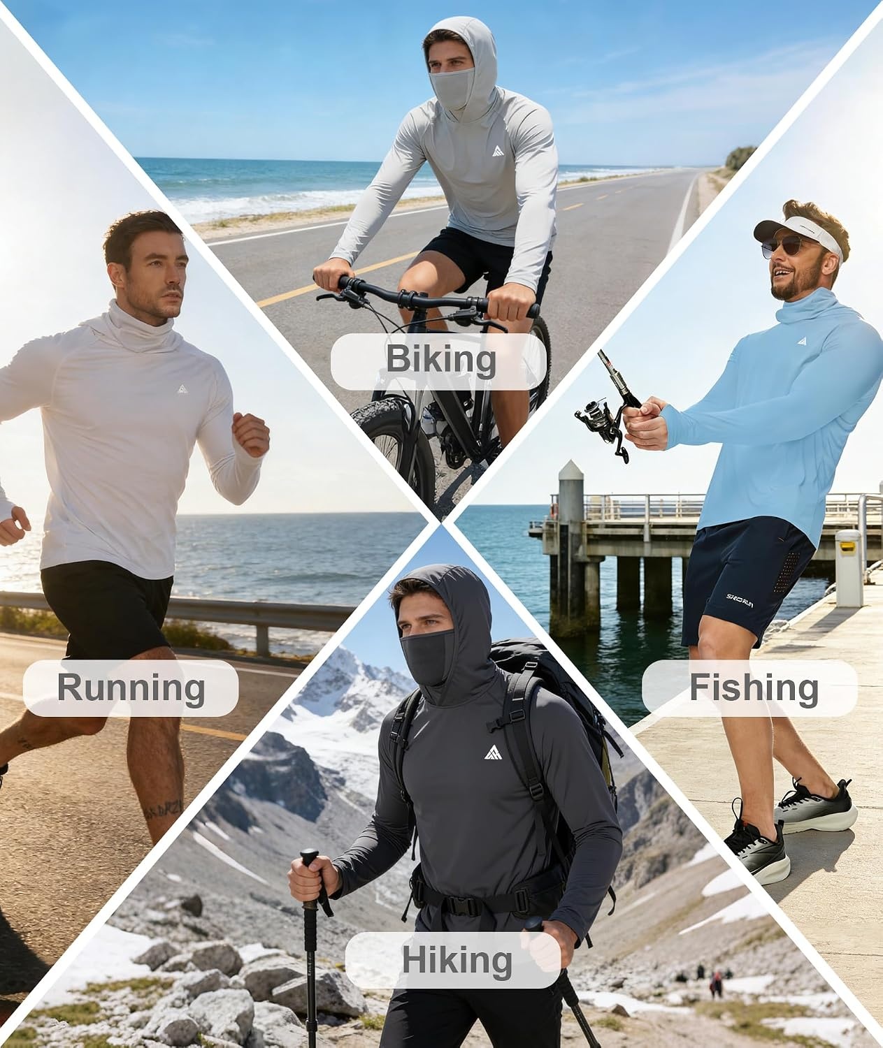 image:imageZITY Hooded Shirts for Men with Face Mask SPF Sun Protection Rash Guard UPF 50 Fishing Shirts for Men Lightweight Quick Dry Moisture Wicking Workout Long Sleeve Shirts for Men with HoodGray