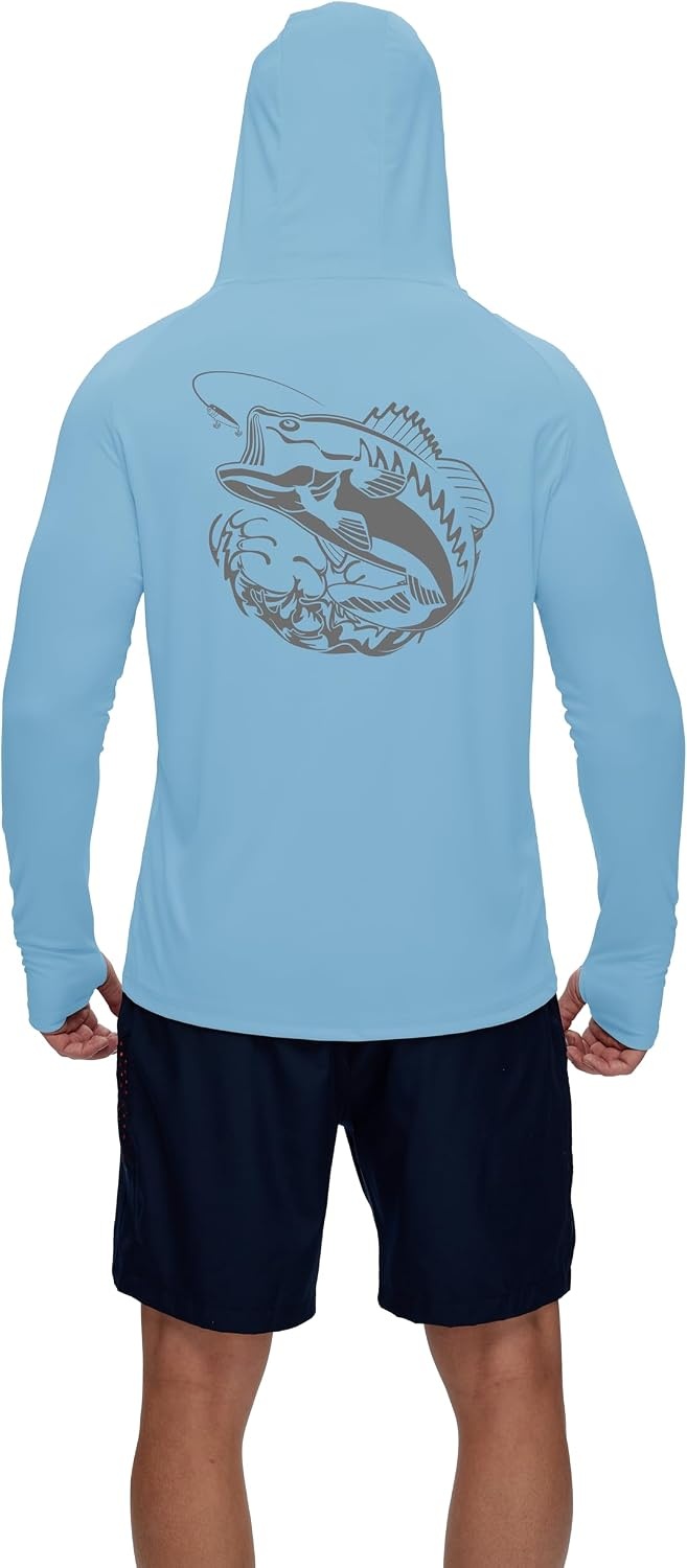 image:imageZITY Hooded Shirts for Men with Face Mask SPF Sun Protection Rash Guard UPF 50 Fishing Shirts for Men Lightweight Quick Dry Moisture Wicking Workout Long Sleeve Shirts for Men with HoodLight Blue