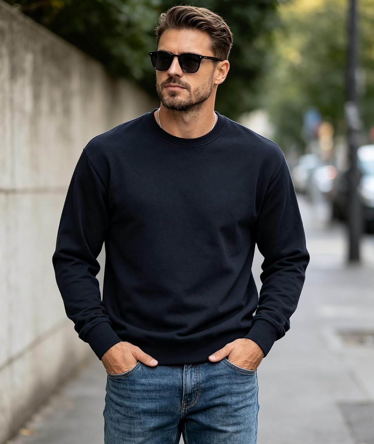 image:imageZITY Mens Athletic Crewneck Sweatshirt Classic Versatile Lightweight Long Sleeve Sweatshirts for MenDark Navy