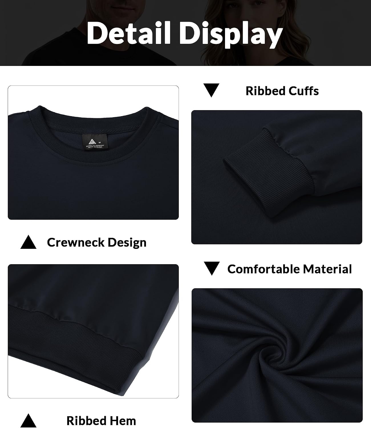 image:imageZITY Mens Athletic Crewneck Sweatshirt Classic Versatile Lightweight Long Sleeve Sweatshirts for MenDark Navy