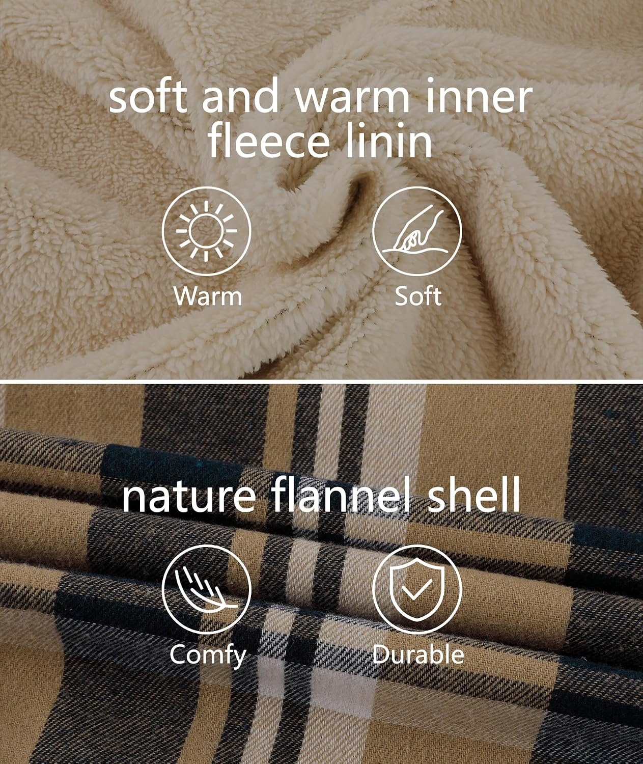 image:imageZITY Mens Flannel Jacket Zip Up Fleece Plaid Shirt Hoodie Winter Warm Coat Thick Sherpa Lined Long Sleeve Outwear Heavyweight Sweatshirt with Pocket Work School VacationsDark Blue Beige