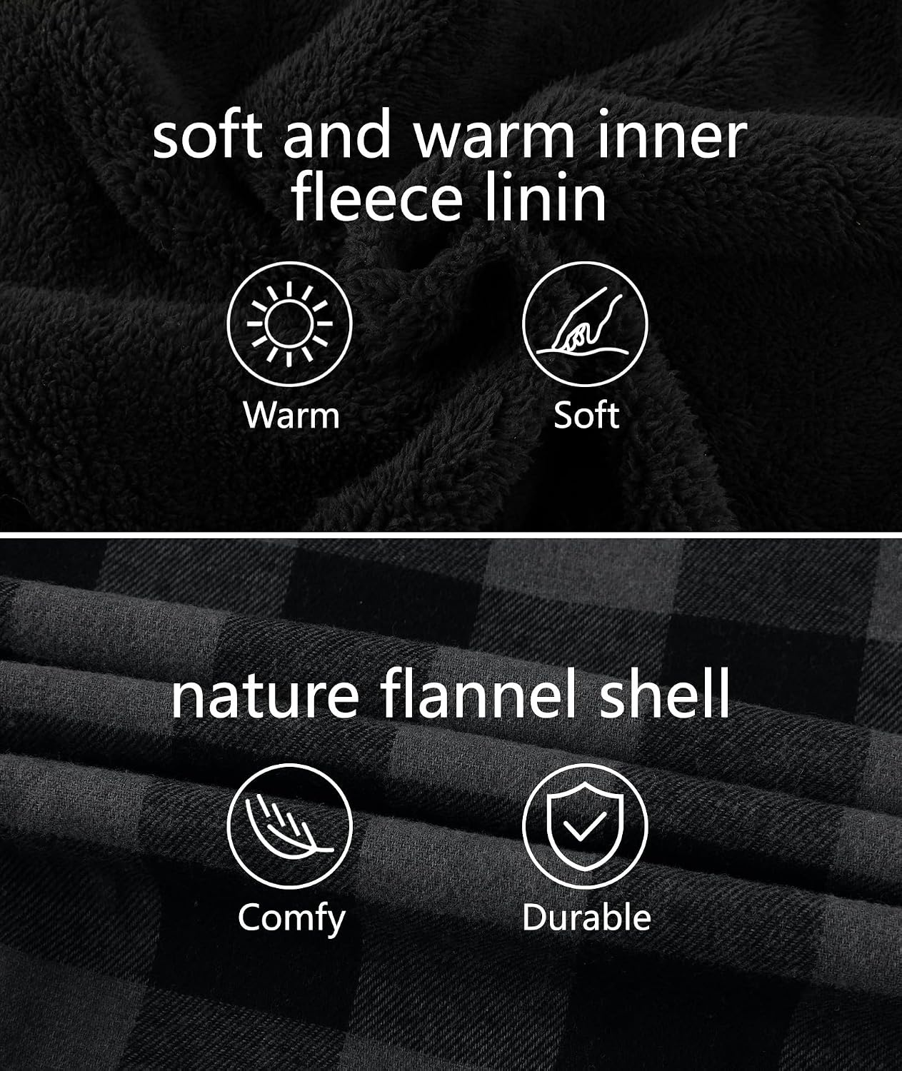 image:imageZITY Mens Flannel Jacket Zip Up Fleece Plaid Shirt Hoodie Winter Warm Coat Thick Sherpa Lined Long Sleeve Outwear Heavyweight Sweatshirt with Pocket Work School VacationsDark Grey