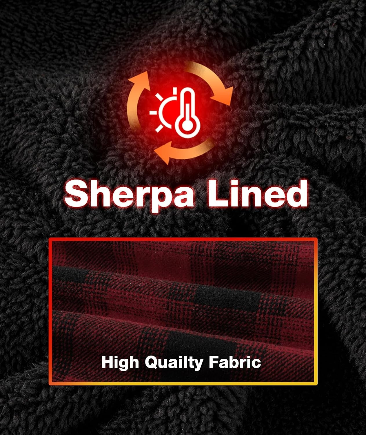 image:imageZITY Mens Flannel Jacket Zip Up Fleece Plaid Shirt Hoodie Winter Warm Coat Thick Sherpa Lined Long Sleeve Outwear Heavyweight Sweatshirt with Pocket Work School VacationsRed Black