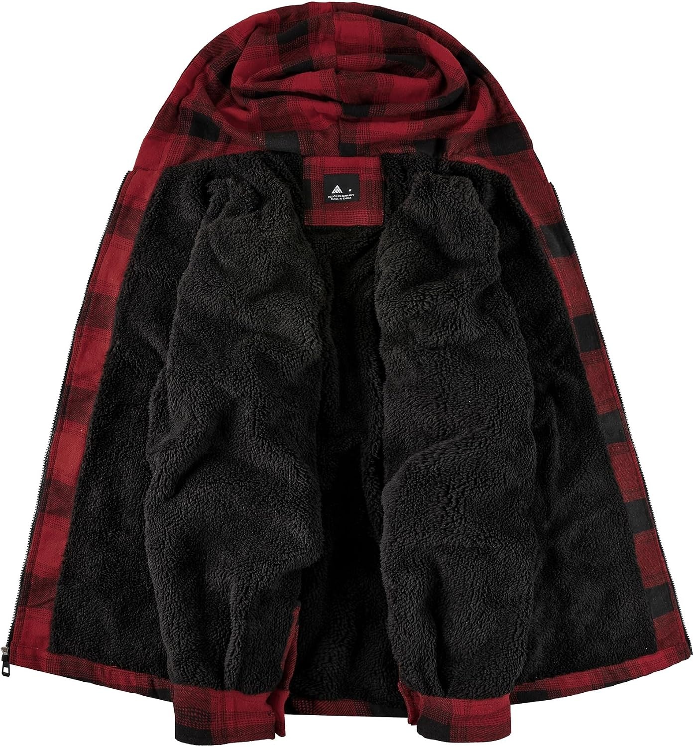 image:imageZITY Mens Flannel Jacket Zip Up Fleece Plaid Shirt Hoodie Winter Warm Coat Thick Sherpa Lined Long Sleeve Outwear Heavyweight Sweatshirt with Pocket Work School VacationsRed Black