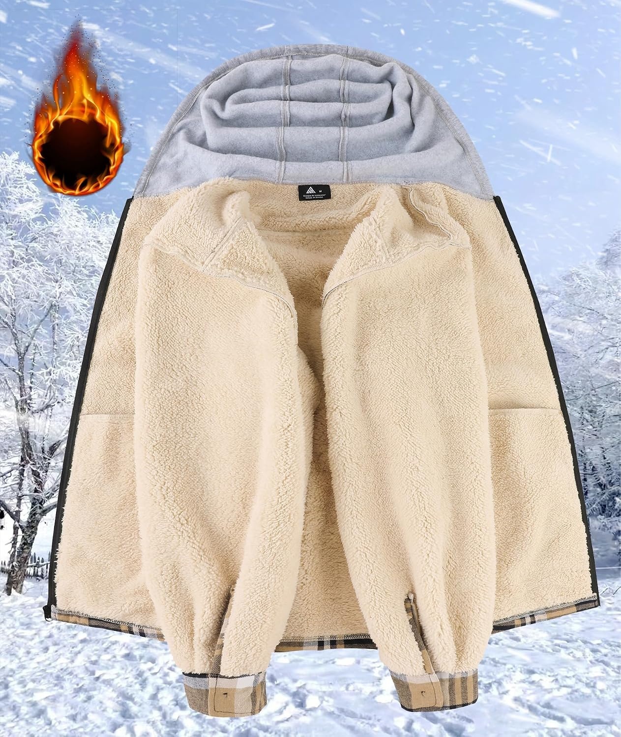 image:imageZITY Mens Flannel Jacket Zip Up Fleece Plaid Shirt Hoodie Winter Warm Coat Thick Sherpa Lined Long Sleeve Outwear Heavyweight Sweatshirt with Pocket Work School VacationsDark Blue Beige