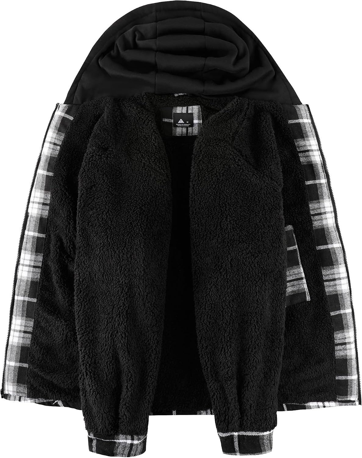 image:imageZITY Mens Flannel Jacket Zip Up Fleece Plaid Shirt Hoodie Winter Warm Coat Thick Sherpa Lined Long Sleeve Outwear Heavyweight Sweatshirt with Pocket Work School VacationsWhite Black