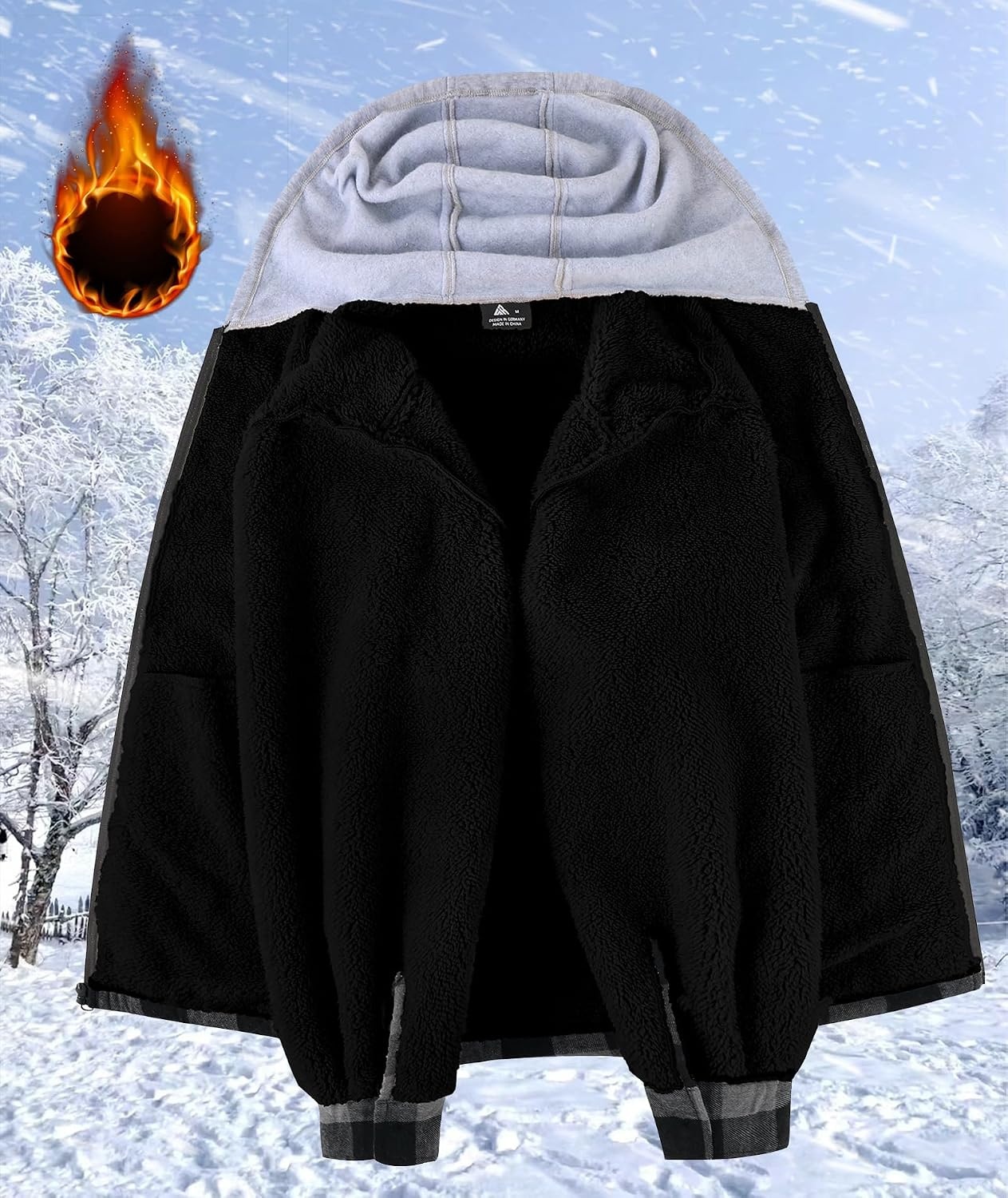 image:imageZITY Mens Flannel Jacket Zip Up Fleece Plaid Shirt Hoodie Winter Warm Coat Thick Sherpa Lined Long Sleeve Outwear Heavyweight Sweatshirt with Pocket Work School VacationsDark Grey