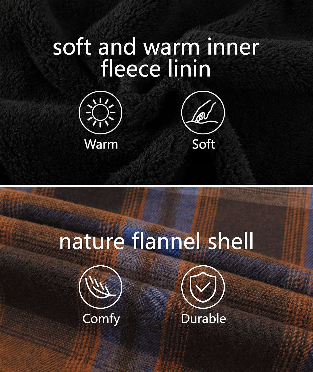 image:imageZITY Mens Flannel Jacket Zip Up Fleece Plaid Shirt Hoodie Winter Warm Coat Thick Sherpa Lined Long Sleeve Outwear Heavyweight Sweatshirt with Pocket Work School VacationsOrange Blue
