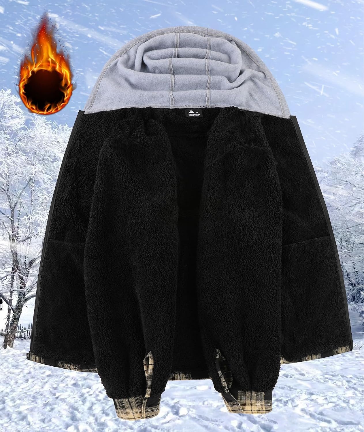 image:imageZITY Mens Flannel Jacket Zip Up Fleece Plaid Shirt Hoodie Winter Warm Coat Thick Sherpa Lined Long Sleeve Outwear Heavyweight Sweatshirt with Pocket Work School VacationsBlack Beige