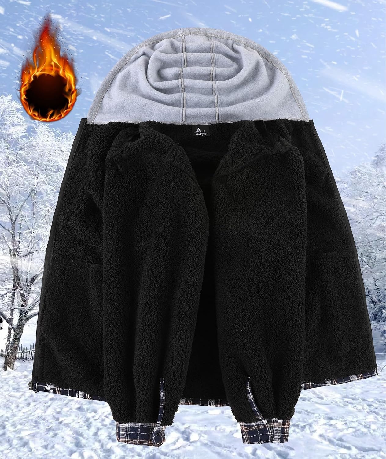 image:imageZITY Mens Flannel Jacket Zip Up Fleece Plaid Shirt Hoodie Winter Warm Coat Thick Sherpa Lined Long Sleeve Outwear Heavyweight Sweatshirt with Pocket Work School VacationsNavy White