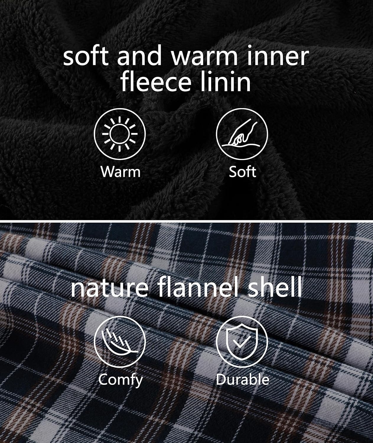 image:imageZITY Mens Flannel Jacket Zip Up Fleece Plaid Shirt Hoodie Winter Warm Coat Thick Sherpa Lined Long Sleeve Outwear Heavyweight Sweatshirt with Pocket Work School VacationsNavy White