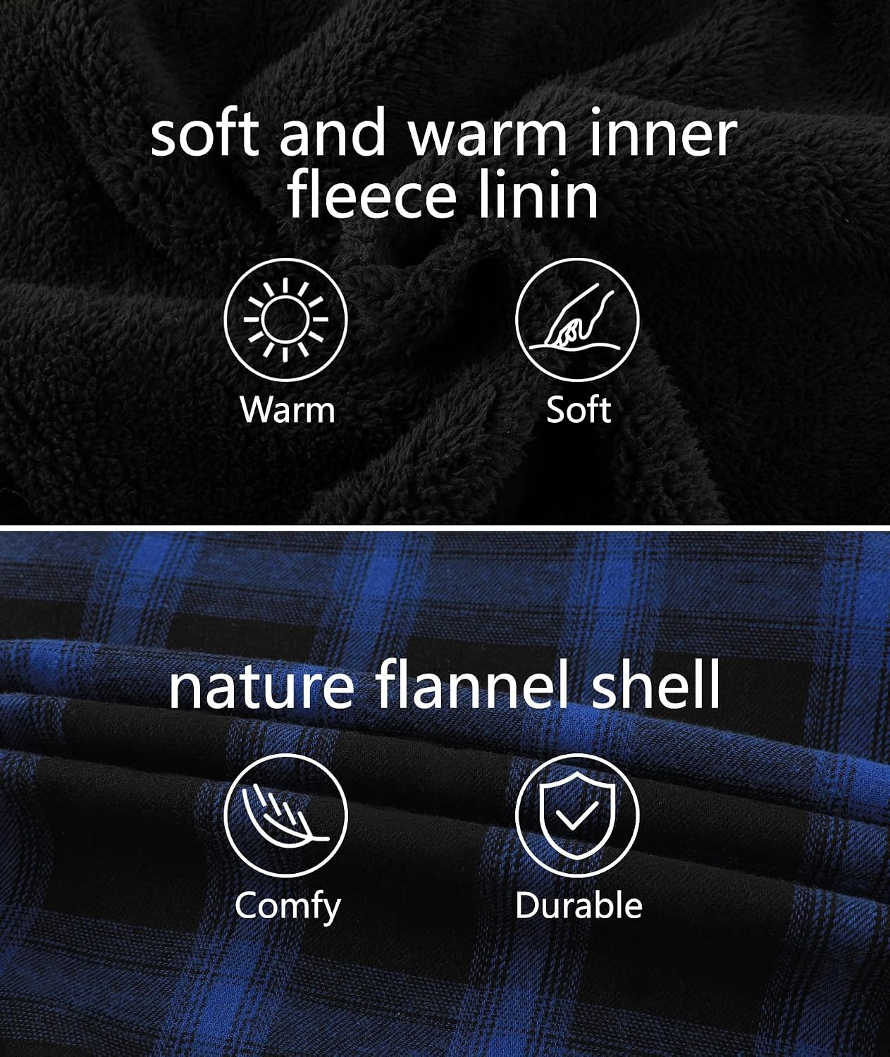 image:imageZITY Mens Flannel Jacket Zip Up Fleece Plaid Shirt Hoodie Winter Warm Coat Thick Sherpa Lined Long Sleeve Outwear Heavyweight Sweatshirt with Pocket Work School VacationsBlue Black