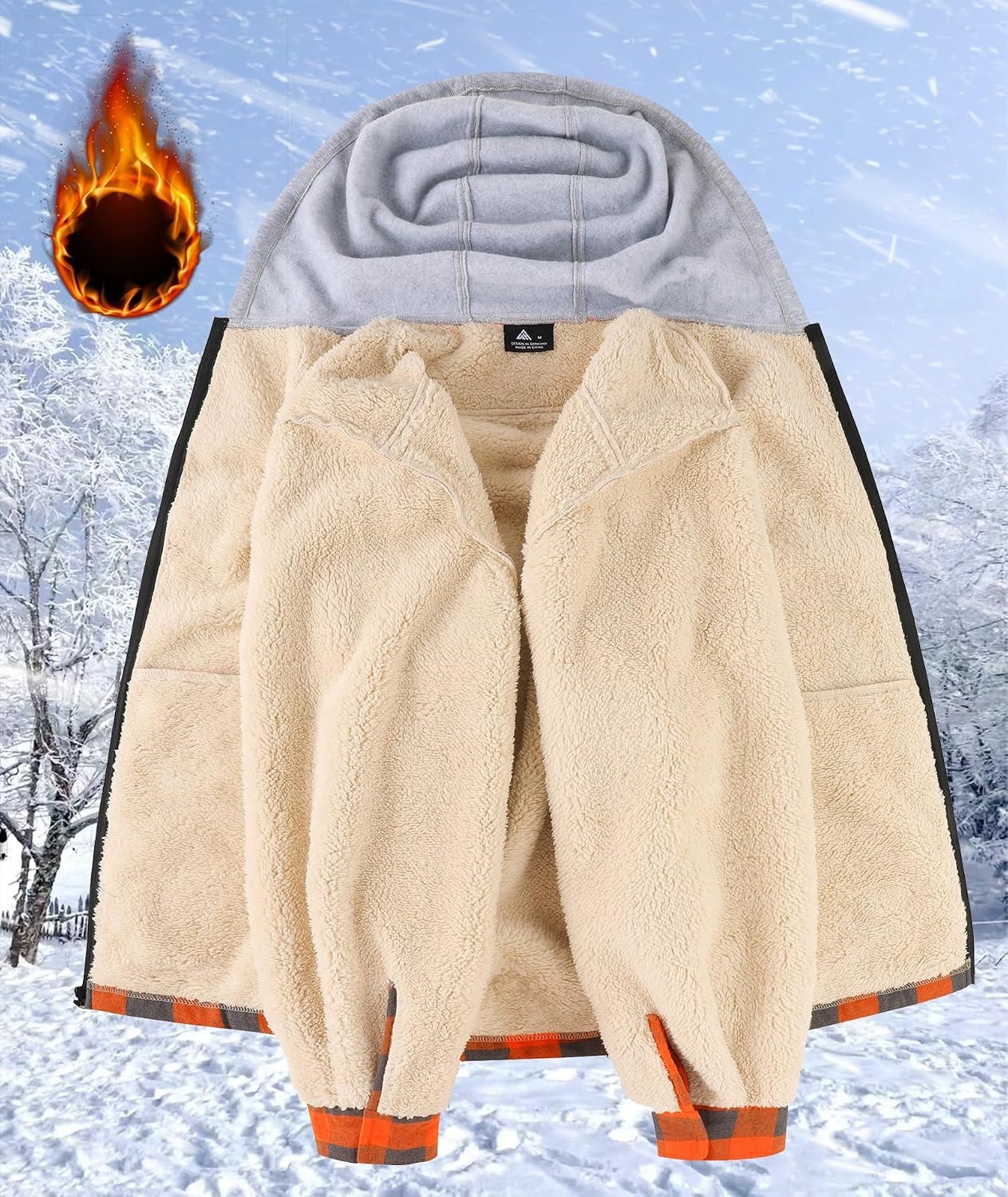 image:imageZITY Mens Flannel Jacket Zip Up Fleece Plaid Shirt Hoodie Winter Warm Coat Thick Sherpa Lined Long Sleeve Outwear Heavyweight Sweatshirt with Pocket Work School VacationsOrange