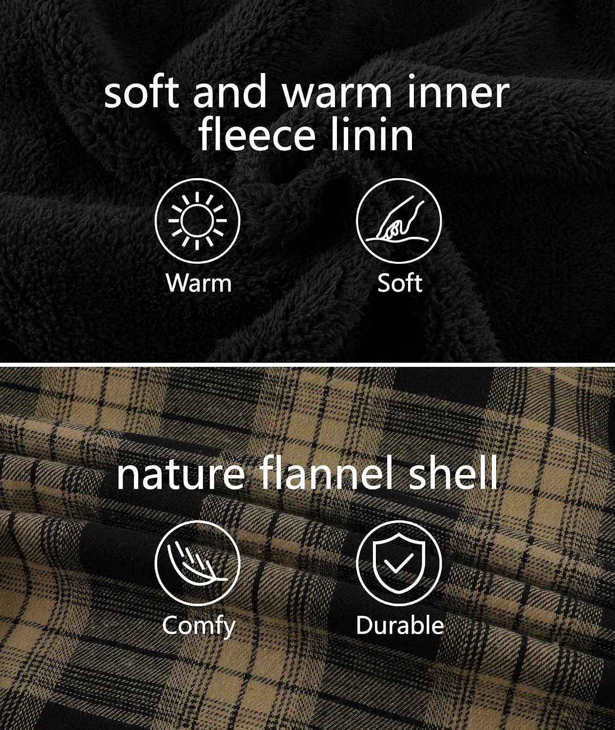 image:imageZITY Mens Flannel Jacket Zip Up Fleece Plaid Shirt Hoodie Winter Warm Coat Thick Sherpa Lined Long Sleeve Outwear Heavyweight Sweatshirt with Pocket Work School VacationsBlack Beige