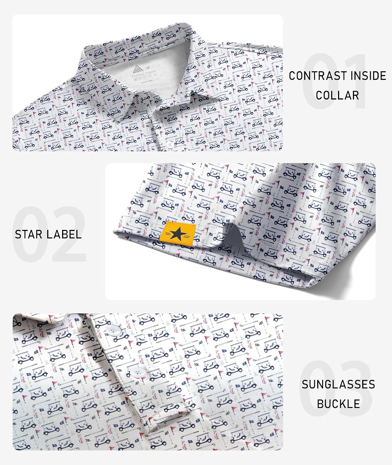 image:imageZITY Mens Golf Polo Shirts Short Sleeve UPF 50 Moisture Wicking Tshirt Print Pattern Machine Wash Quick Drying Breathable Stretchy Soft Casual Daily Office Athletic Tennis Outdoor WorkWhite