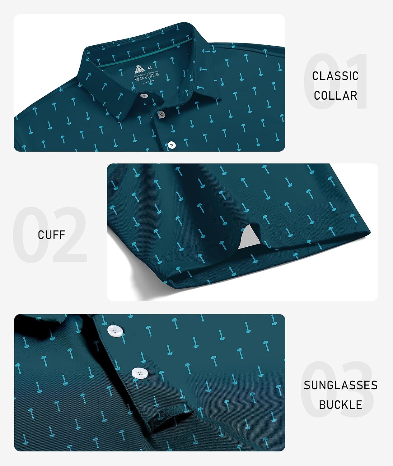 image:imageZITY Mens Golf Polo Shirts Short Sleeve UPF 50 Moisture Wicking Tshirt Print Pattern Machine Wash Quick Drying Breathable Stretchy Soft Casual Daily Office Athletic Tennis Outdoor WorkNavy Green
