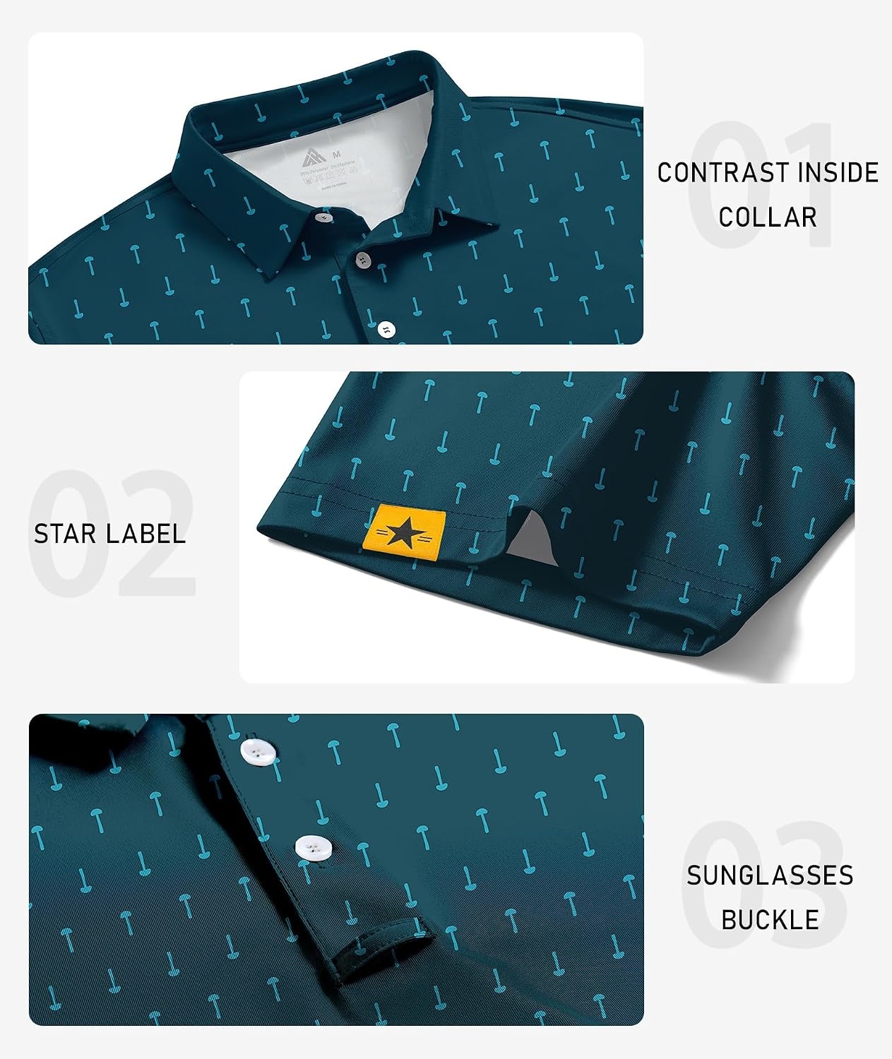 image:imageZITY Mens Golf Polo Shirts Short Sleeve UPF 50 Moisture Wicking Tshirt Print Pattern Machine Wash Quick Drying Breathable Stretchy Soft Casual Daily Office Athletic Tennis Outdoor WorkTeal Blue