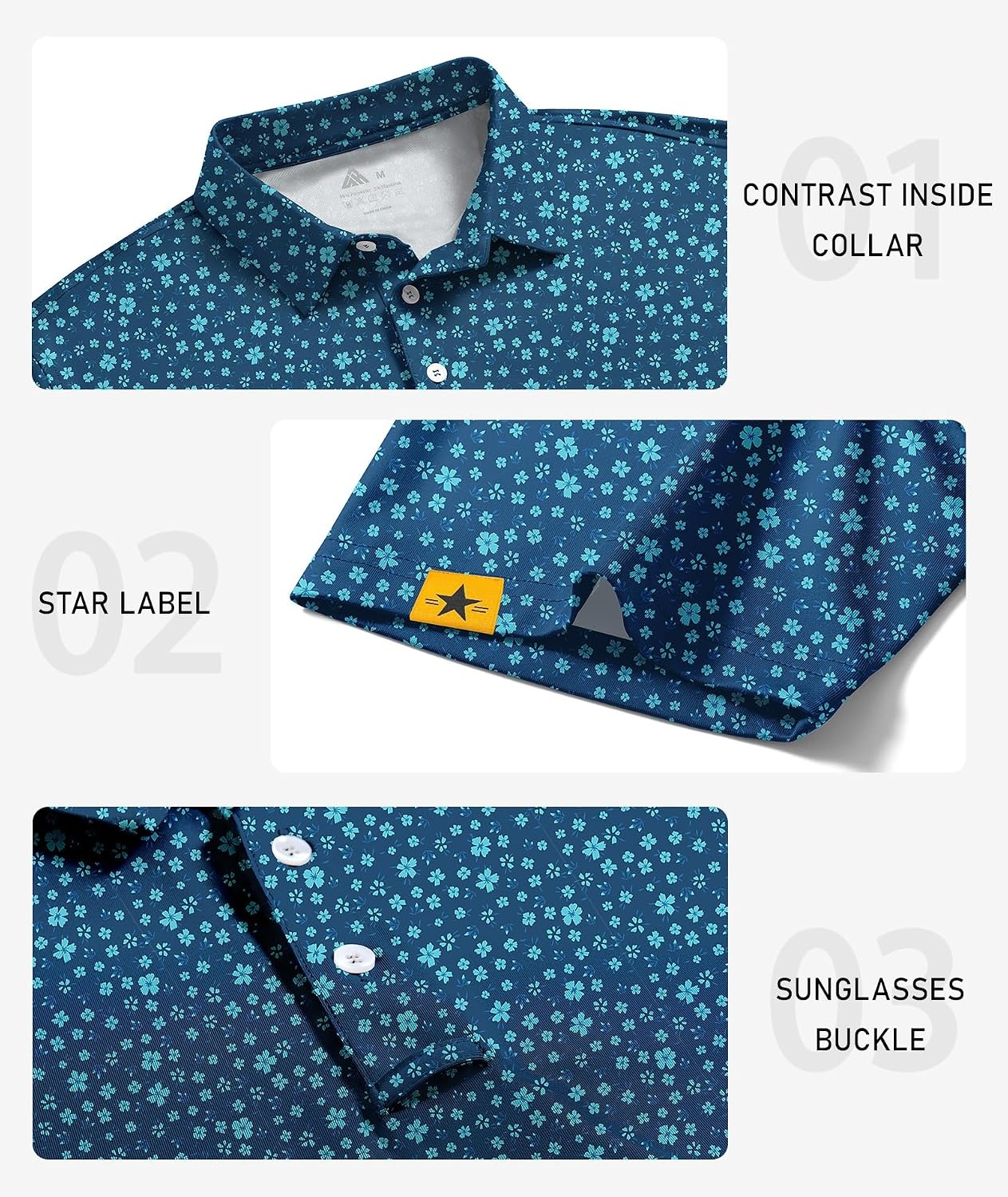 image:imageZITY Mens Golf Polo Shirts Short Sleeve UPF 50 Moisture Wicking Tshirt Print Pattern Machine Wash Quick Drying Breathable Stretchy Soft Casual Daily Office Athletic Tennis Outdoor WorkLegion Blue