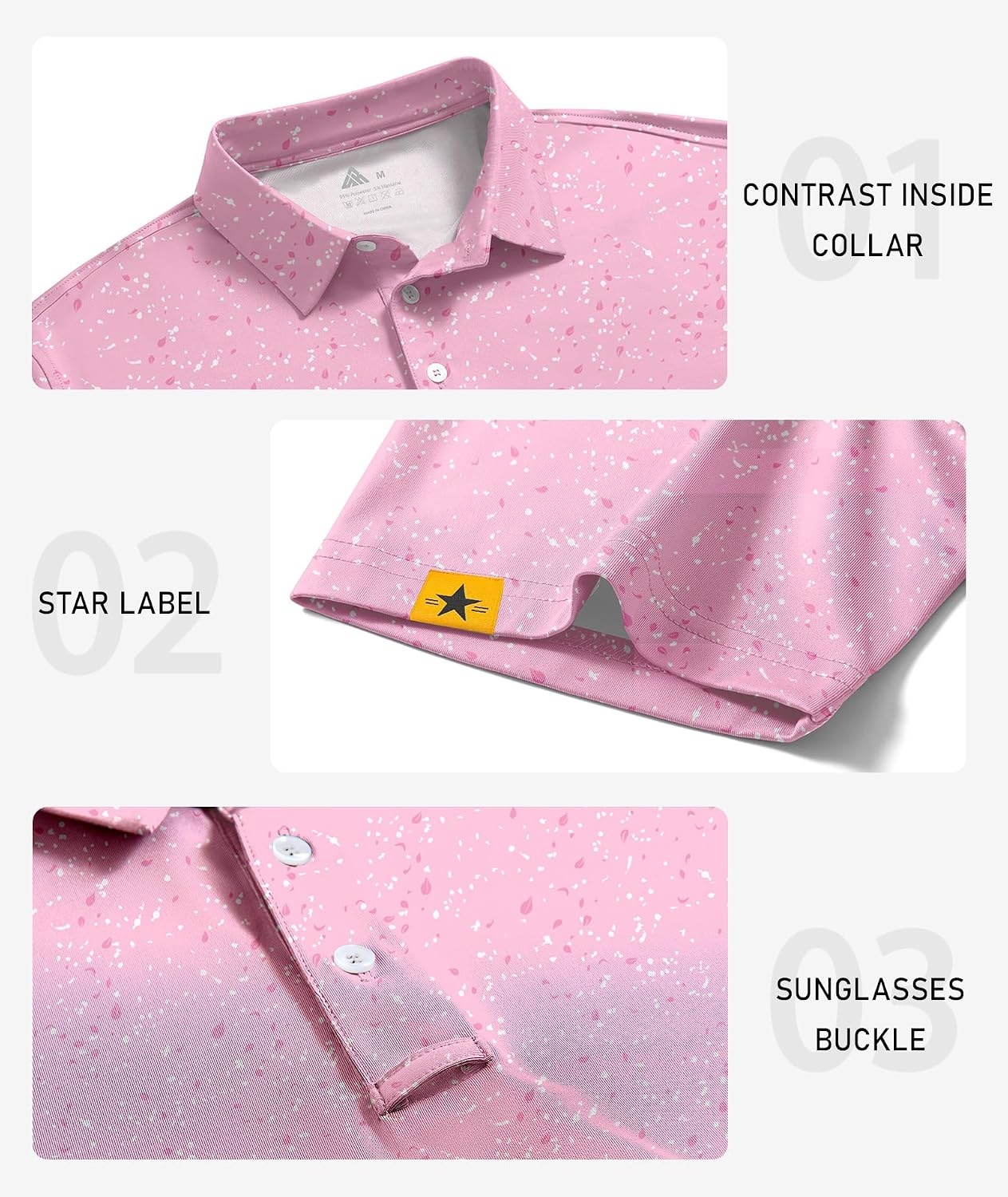 image:imageZITY Mens Golf Polo Shirts Short Sleeve UPF 50 Moisture Wicking Tshirt Print Pattern Machine Wash Quick Drying Breathable Stretchy Soft Casual Daily Office Athletic Tennis Outdoor WorkPink White