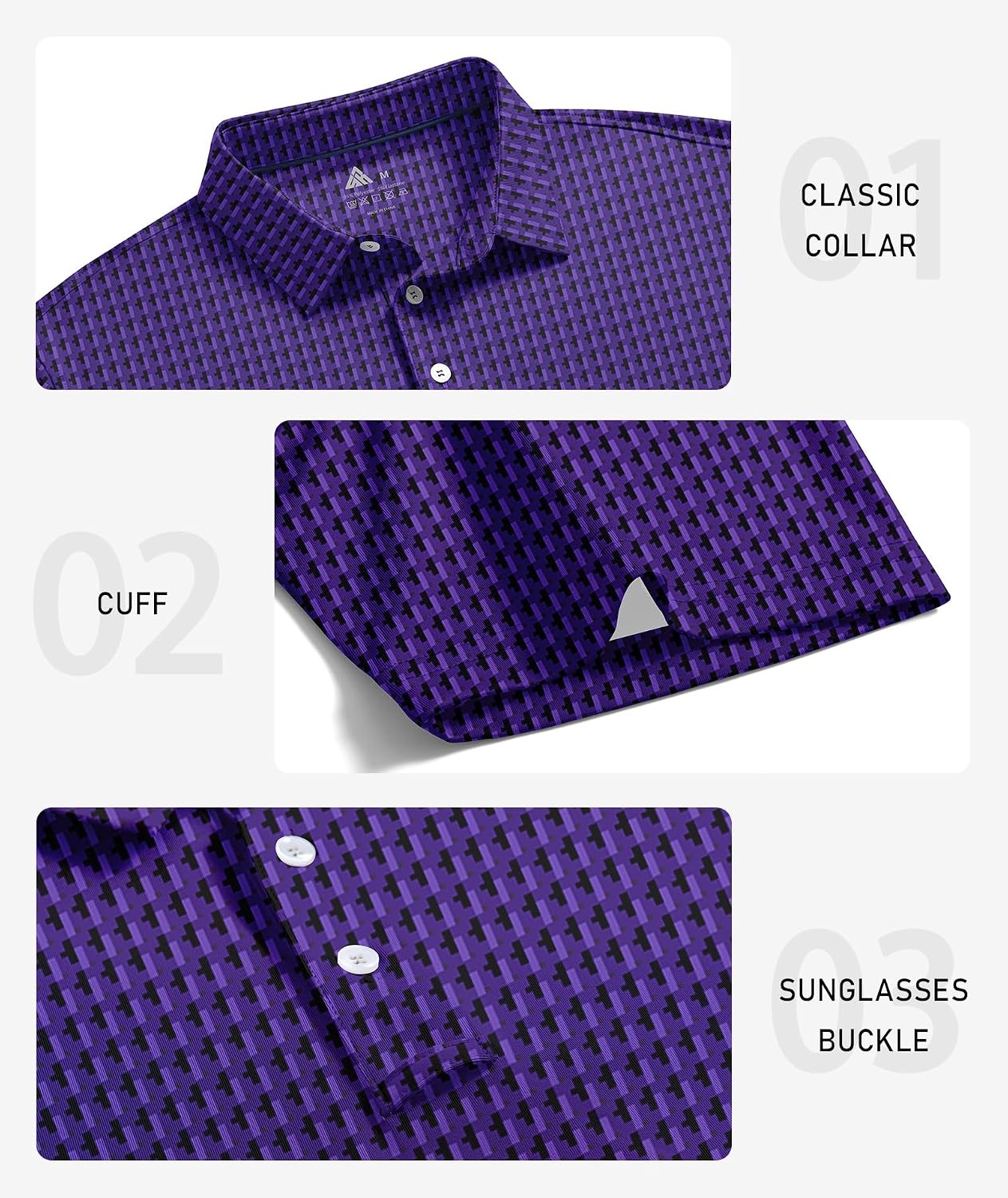 image:imageZITY Mens Golf Polo Shirts Short Sleeve UPF 50 Moisture Wicking Tshirt Print Pattern Machine Wash Quick Drying Breathable Stretchy Soft Casual Daily Office Athletic Tennis Outdoor WorkRich Purple