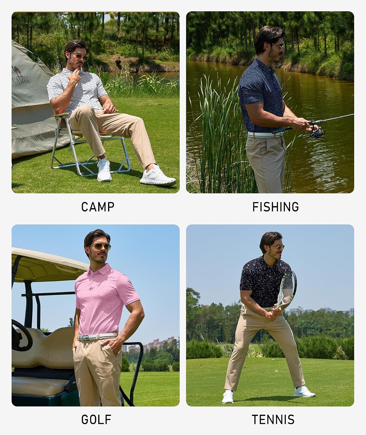 image:imageZITY Mens Golf Polo Shirts Short Sleeve UPF 50 Moisture Wicking Tshirt Print Pattern Machine Wash Quick Drying Breathable Stretchy Soft Casual Daily Office Athletic Tennis Outdoor WorkWhite