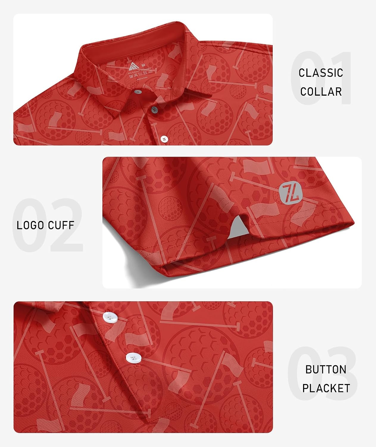 image:imageZITY Mens Golf Polo Shirts Short Sleeve UPF 50 Moisture Wicking Tshirt Print Pattern Machine Wash Quick Drying Breathable Stretchy Soft Casual Daily Office Athletic Tennis Outdoor WorkOrange Red