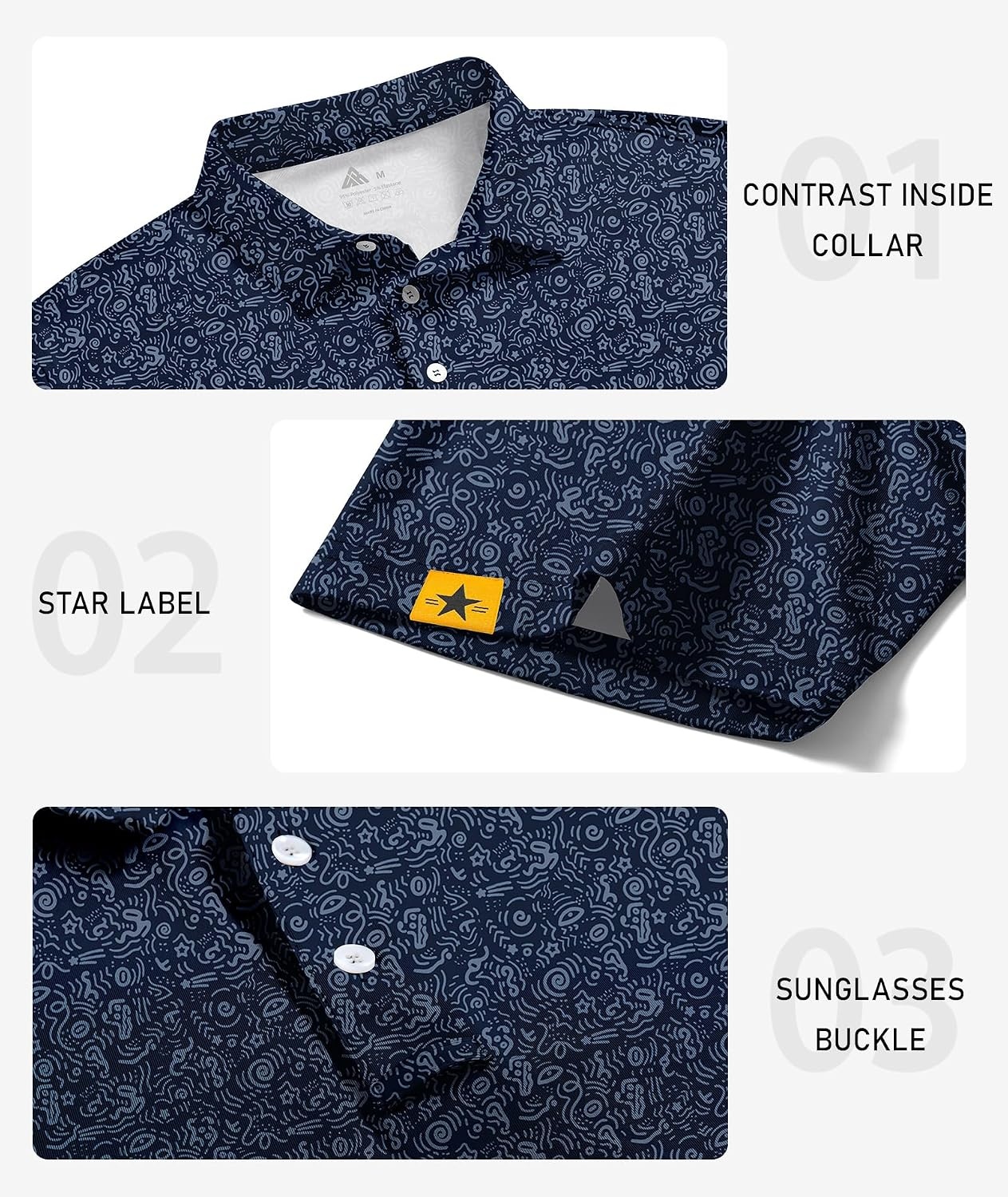 image:imageZITY Mens Golf Polo Shirts Short Sleeve UPF 50 Moisture Wicking Tshirt Print Pattern Machine Wash Quick Drying Breathable Stretchy Soft Casual Daily Office Athletic Tennis Outdoor WorkNavy