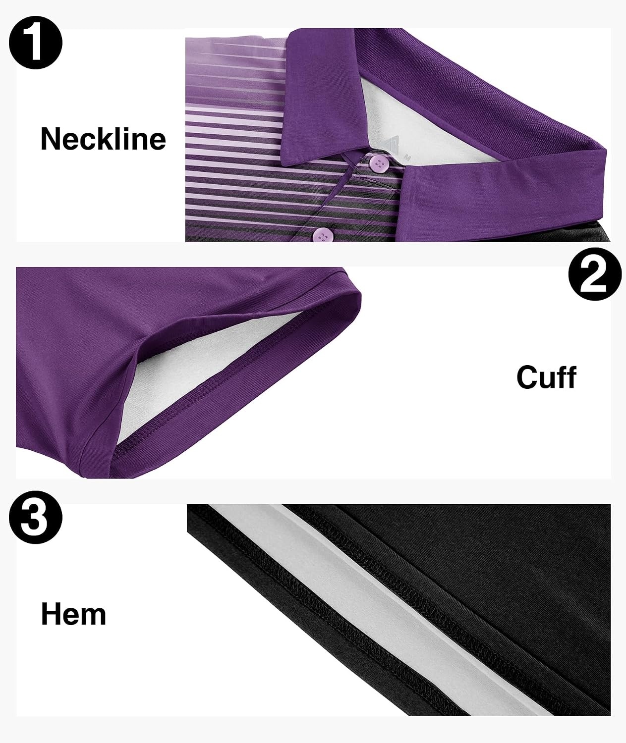 image:imageZITY Mens Golf Shirt Short Sleeve Athletic Casual Work Collared Polo Tshirt UPF 50 QuickDrying Moisture Wicking Breathable Soft Stretchy Print Patterns Striped Outdoor Business Machine WashDeep Purple
