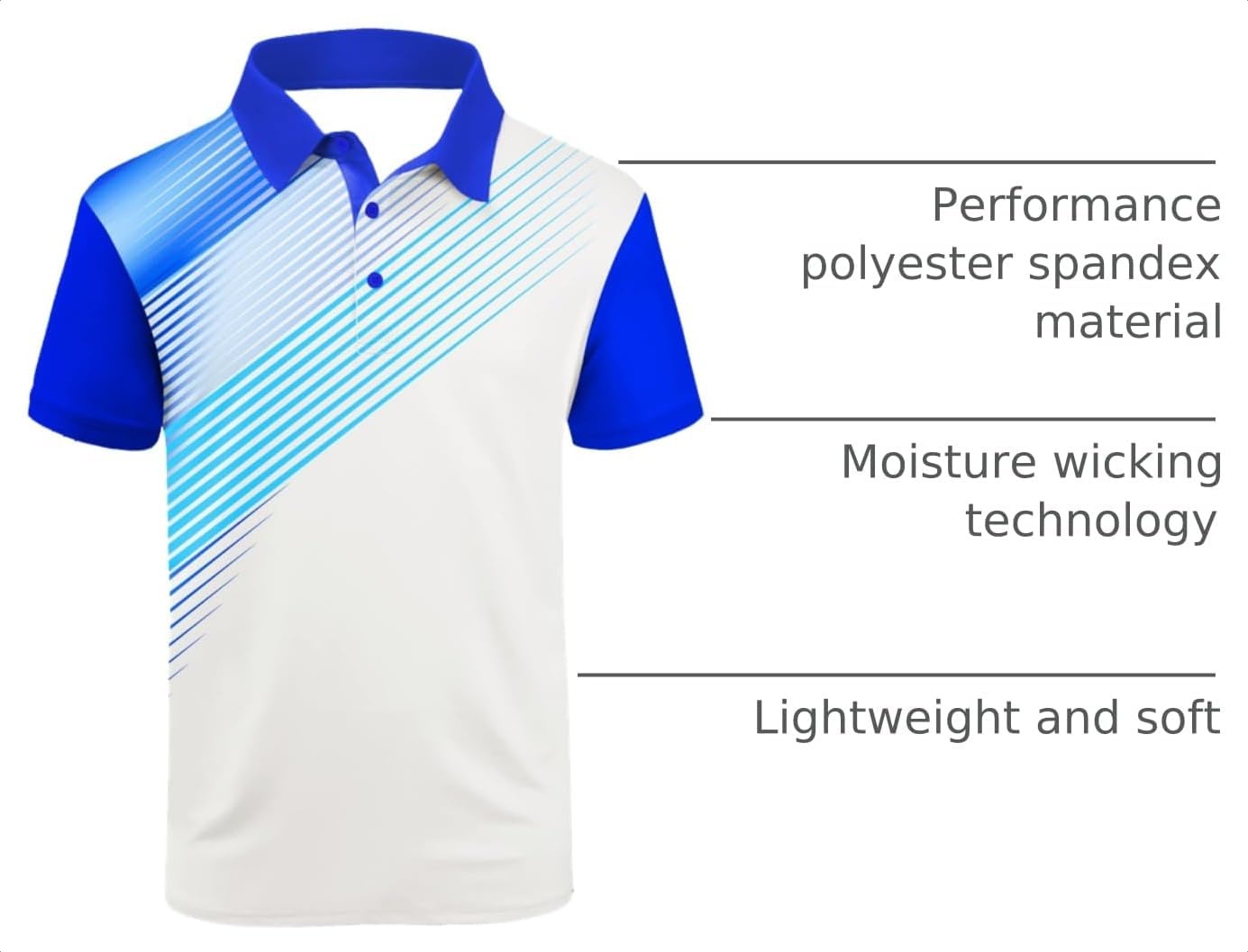 image:imageZITY Mens Golf Shirt Short Sleeve Athletic Casual Work Collared Polo Tshirt UPF 50 QuickDrying Moisture Wicking Breathable Soft Stretchy Print Patterns Striped Outdoor Business Machine WashWhite Blue Cyan